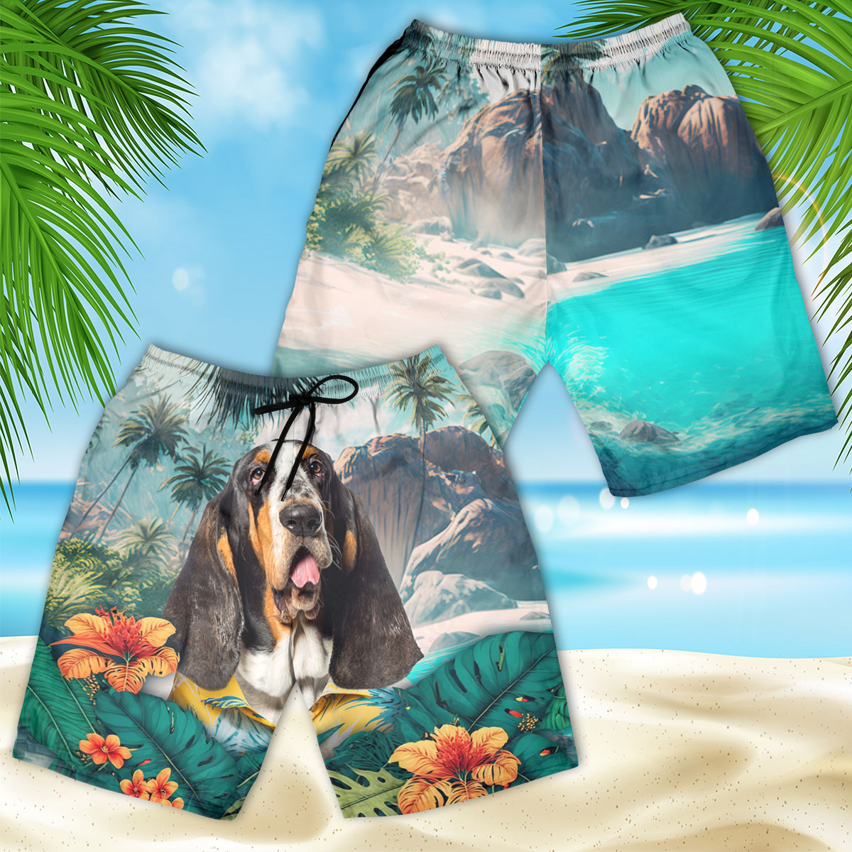 Basset Hound - 3D Men's Beach Short