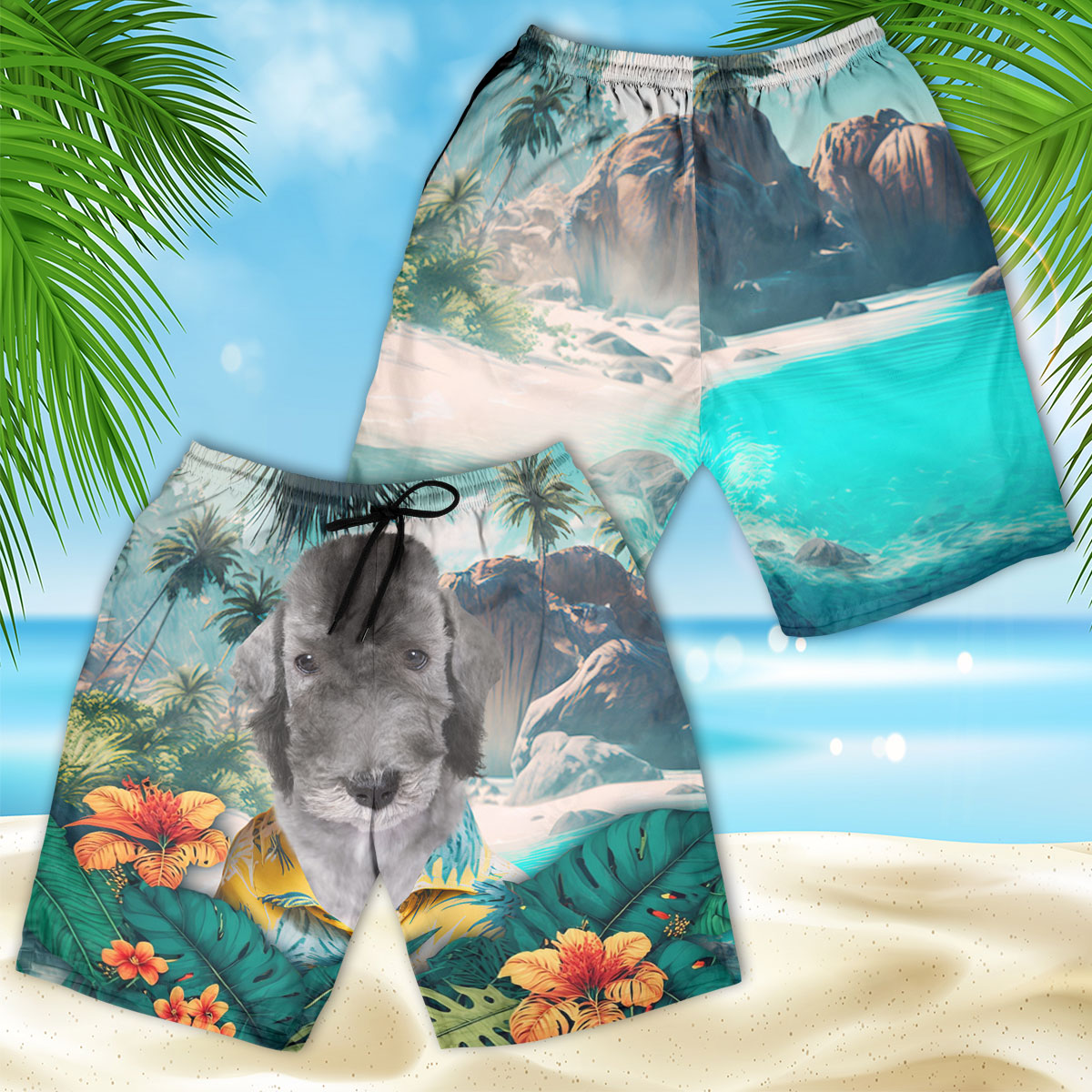 Bedlington Terrier - 3D Men's Beach Short