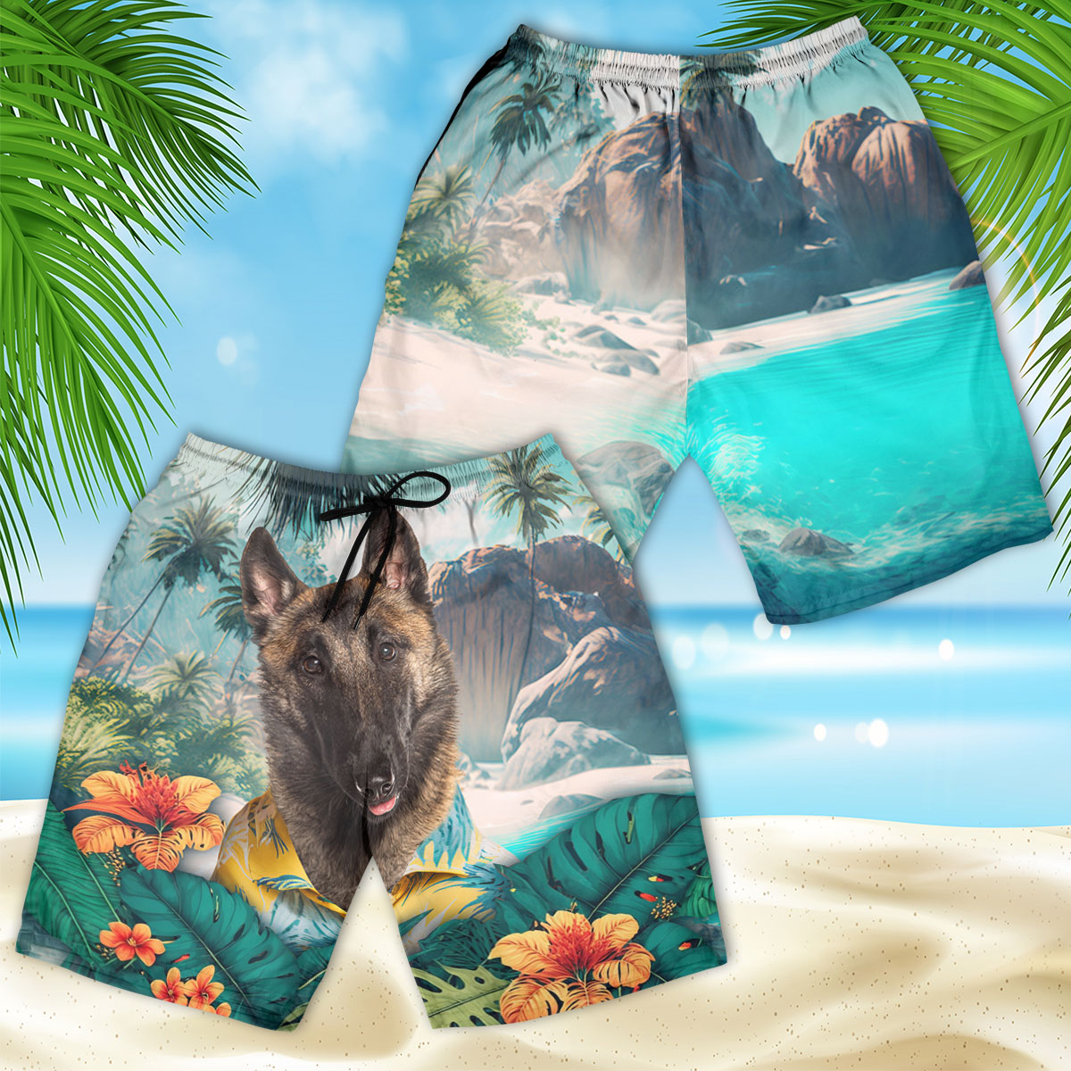 Belgian Malinois - 3D Men's Beach Short