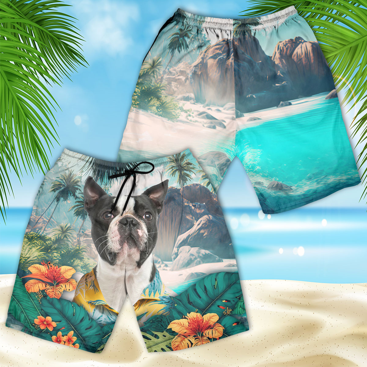 Boston Terrier - 3D Men's Beach Short