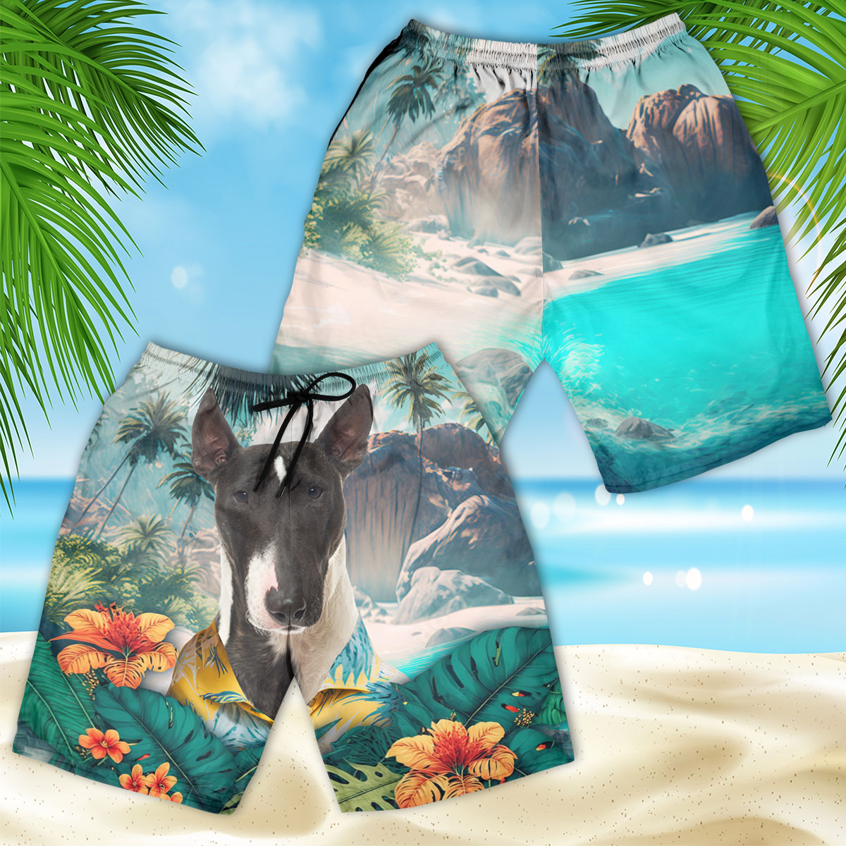 Bull Terrier - 3D Men's Beach Short