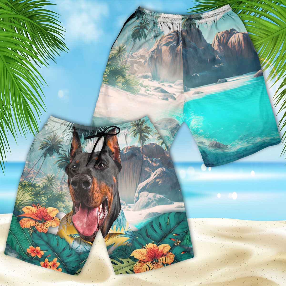 Doberman Pinscher - 3D Men's Beach Short