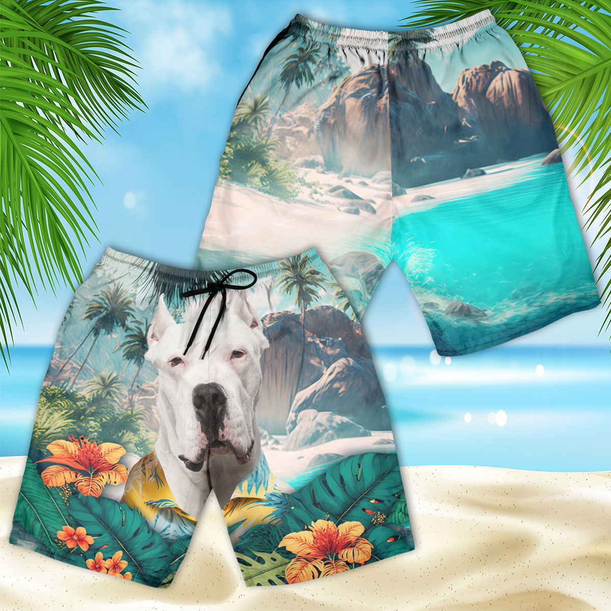 Dogo Argentino - 3D Men's Beach Short