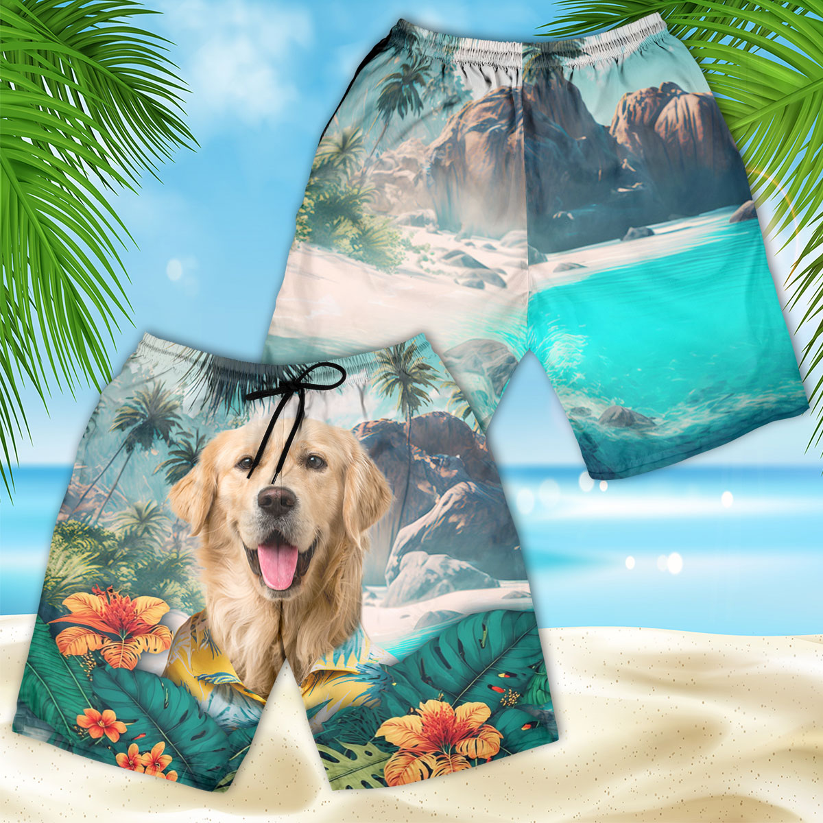 Golden Retriever - 3D Men's Beach Short