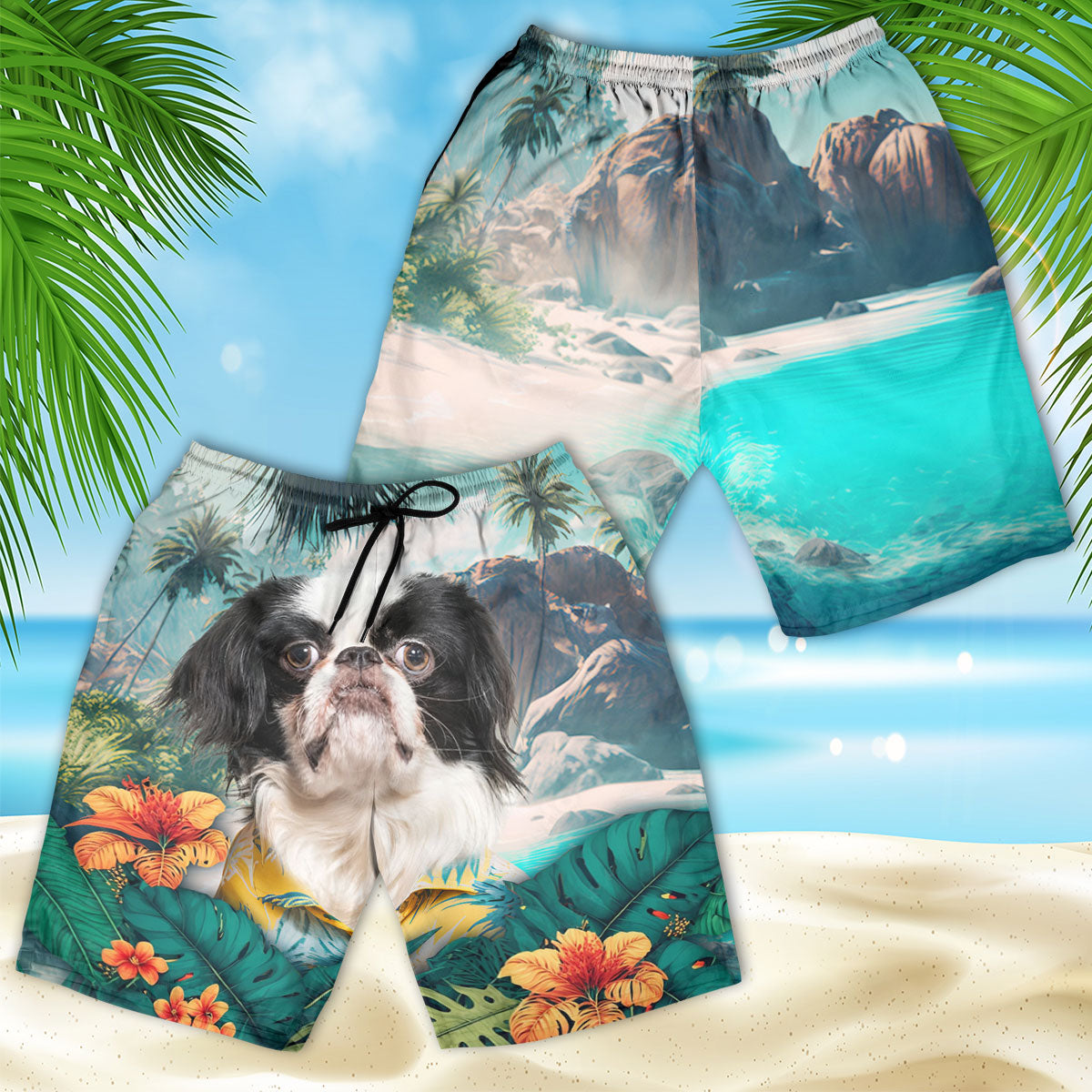 Japanese Chin - 3D Men's Beach Short