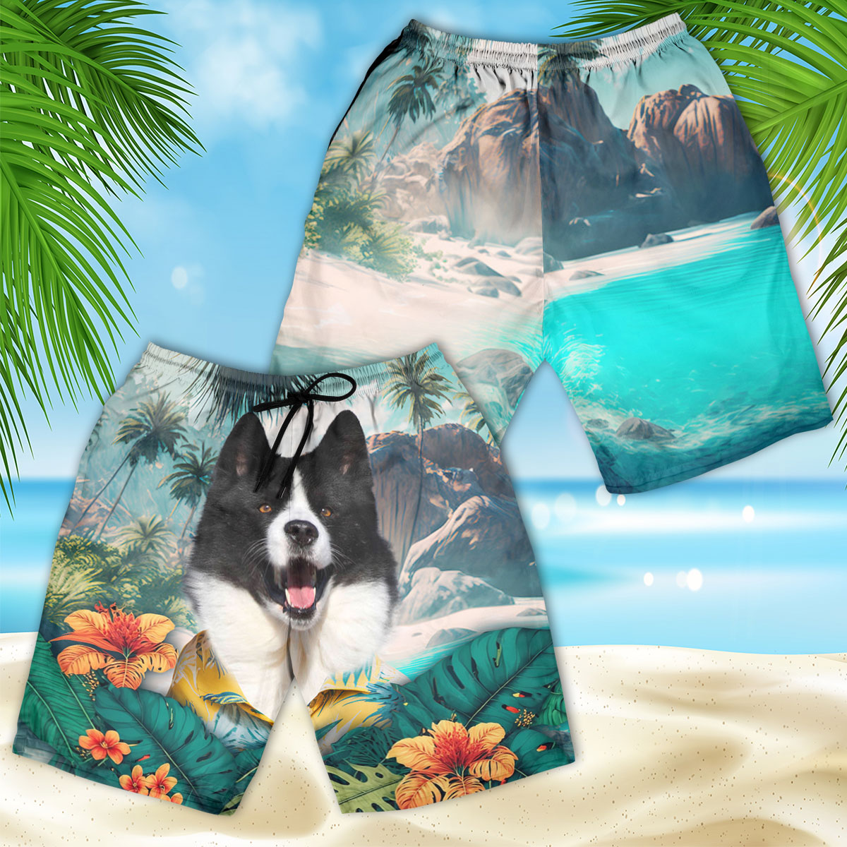 Karelian Bear Dog - 3D Men's Beach Short