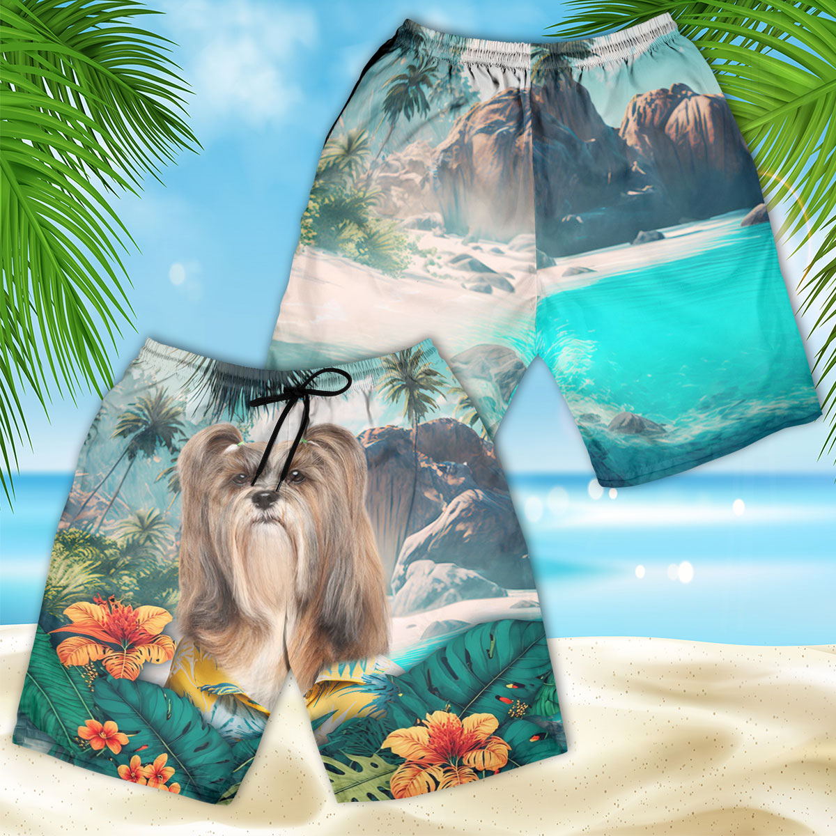 Lhasa Apso - 3D Men's Beach Short