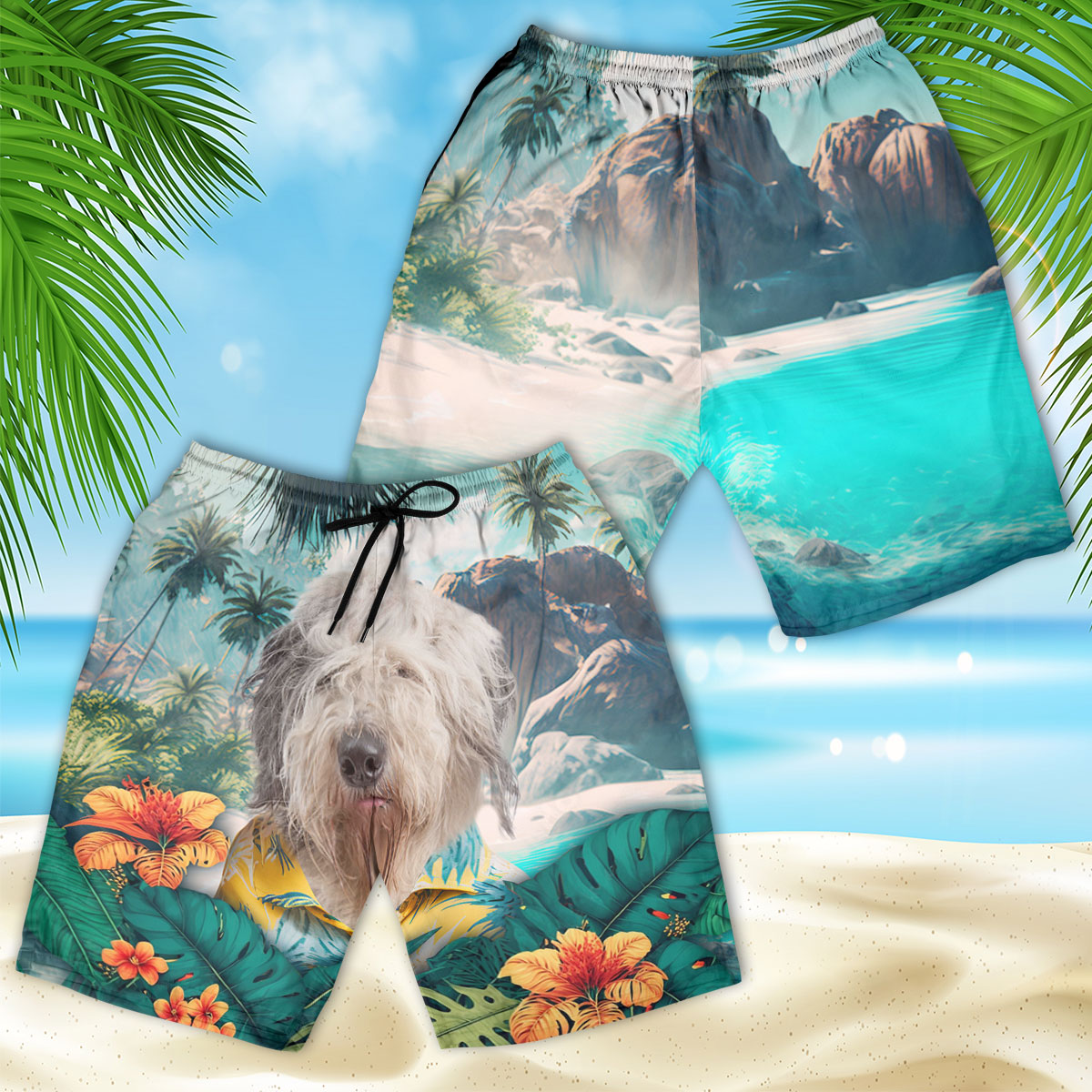 Old English Sheepdog - 3D Men's Beach Short