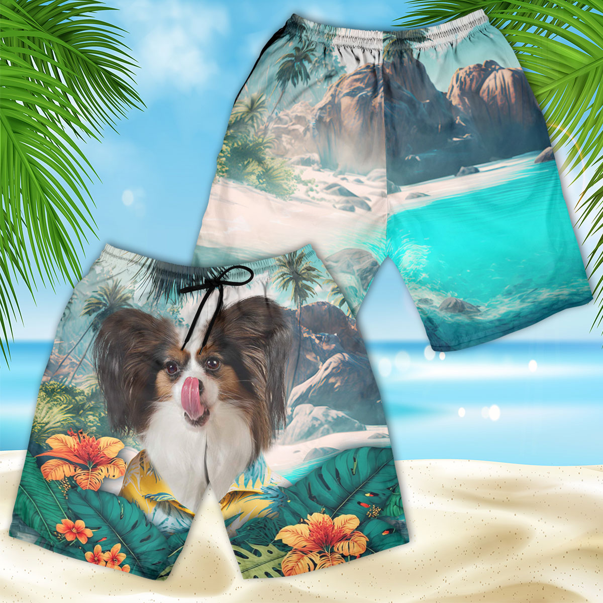Papillon dog - 3D Men's Beach Short
