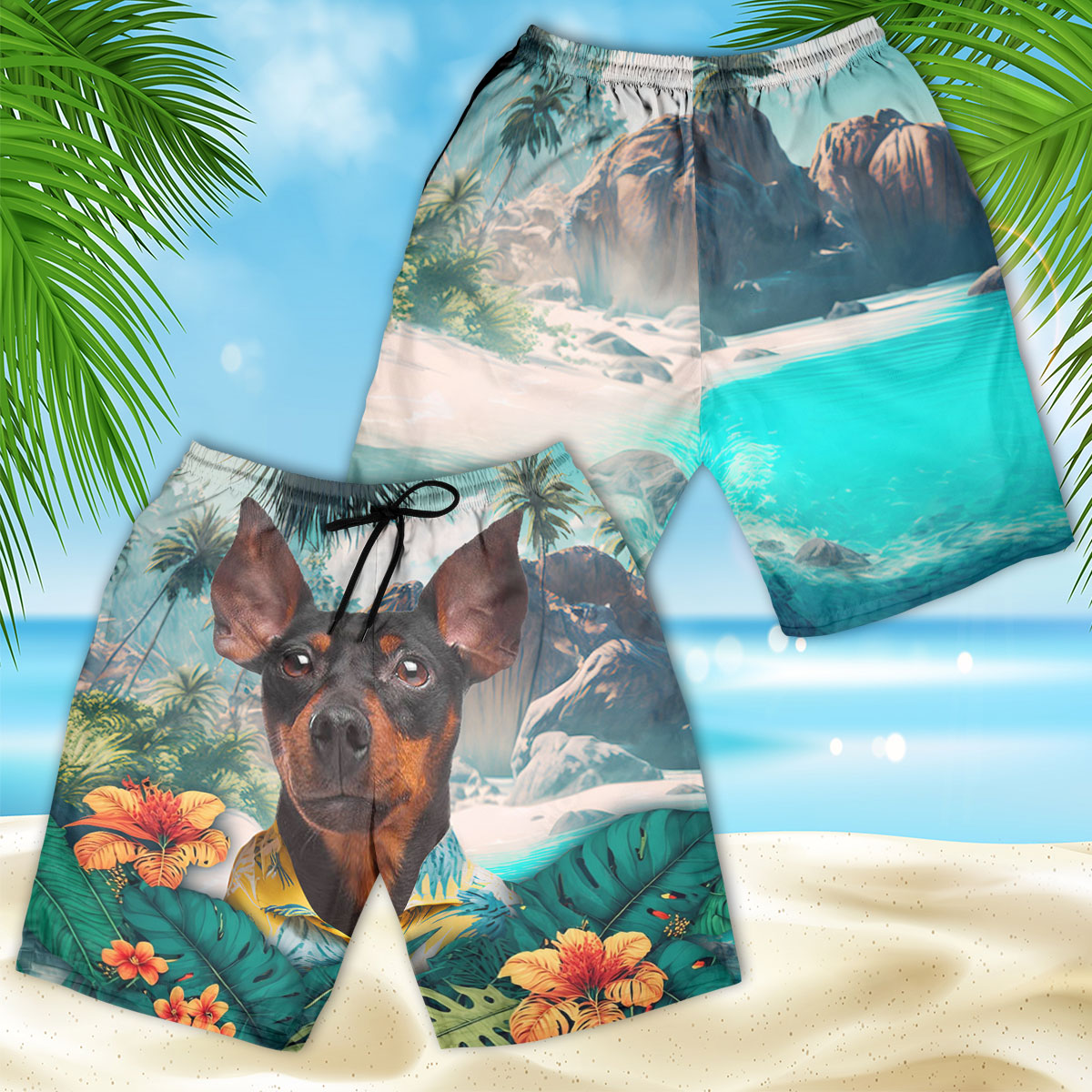 Pinscher - 3D Men's Beach Short