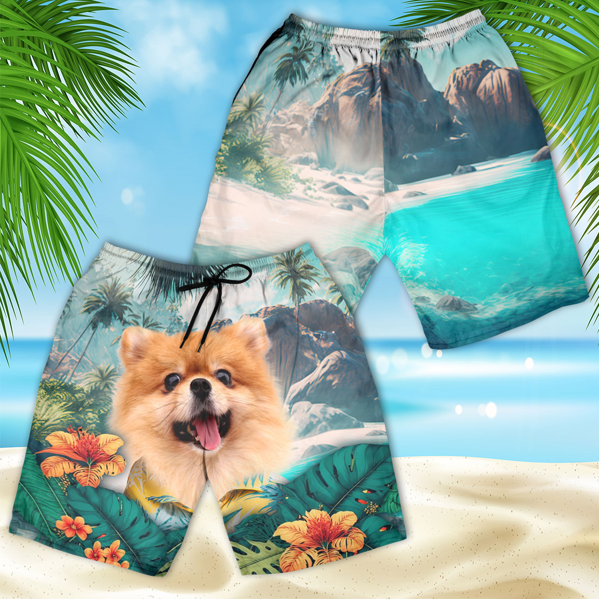 Pomeranian - 3D Men's Beach Short