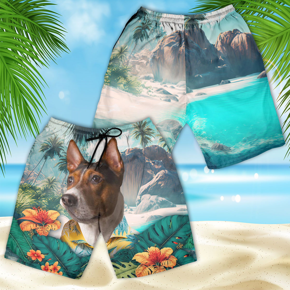Rat Terrier - 3D Men's Beach Short
