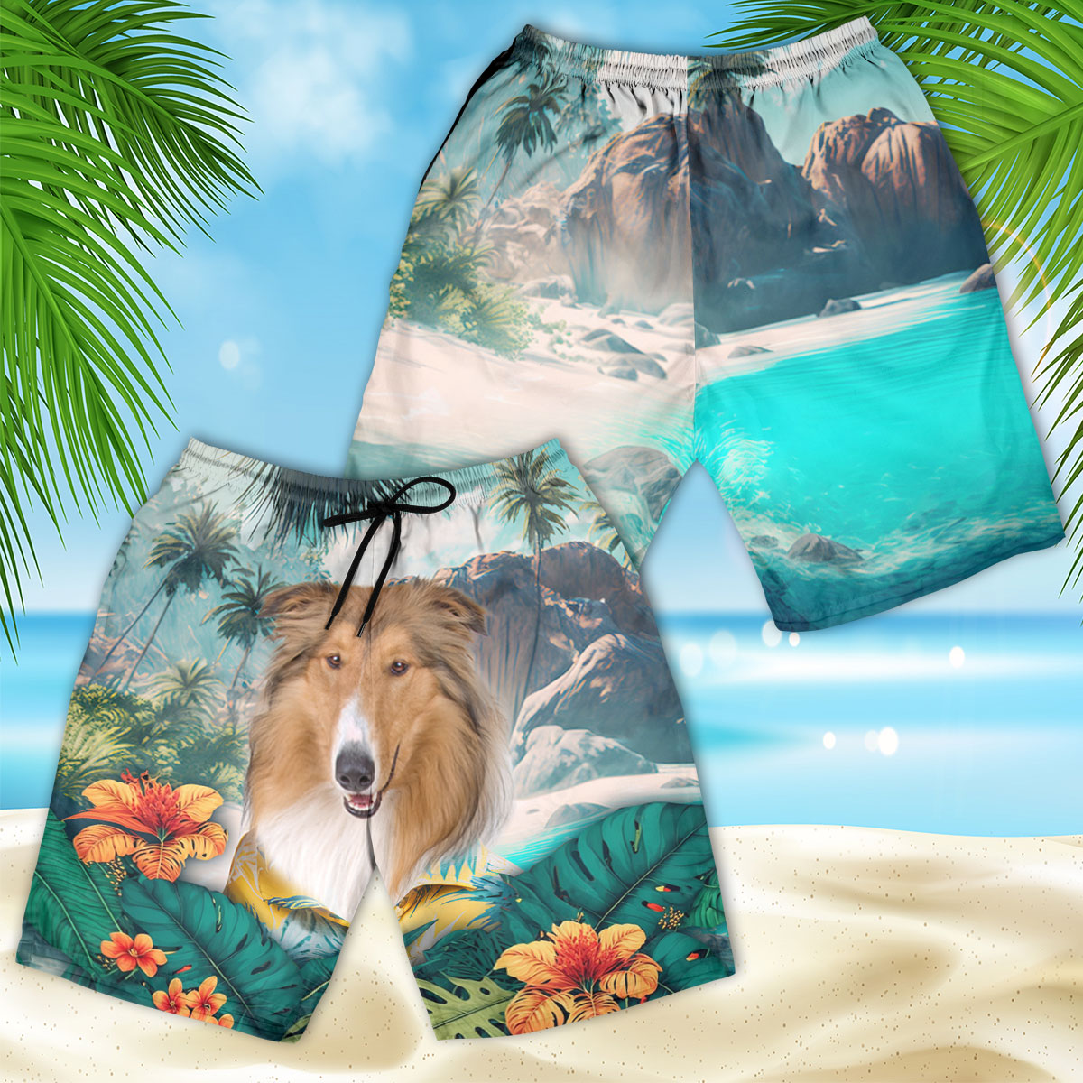 Rough Collie - 3D Men's Beach Short
