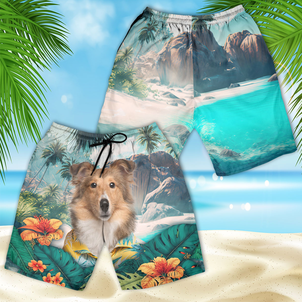 Shetland Sheepdog - 3D Men's Beach Short
