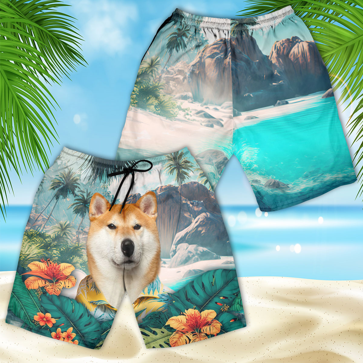Shiba Inu - 3D Men's Beach Short