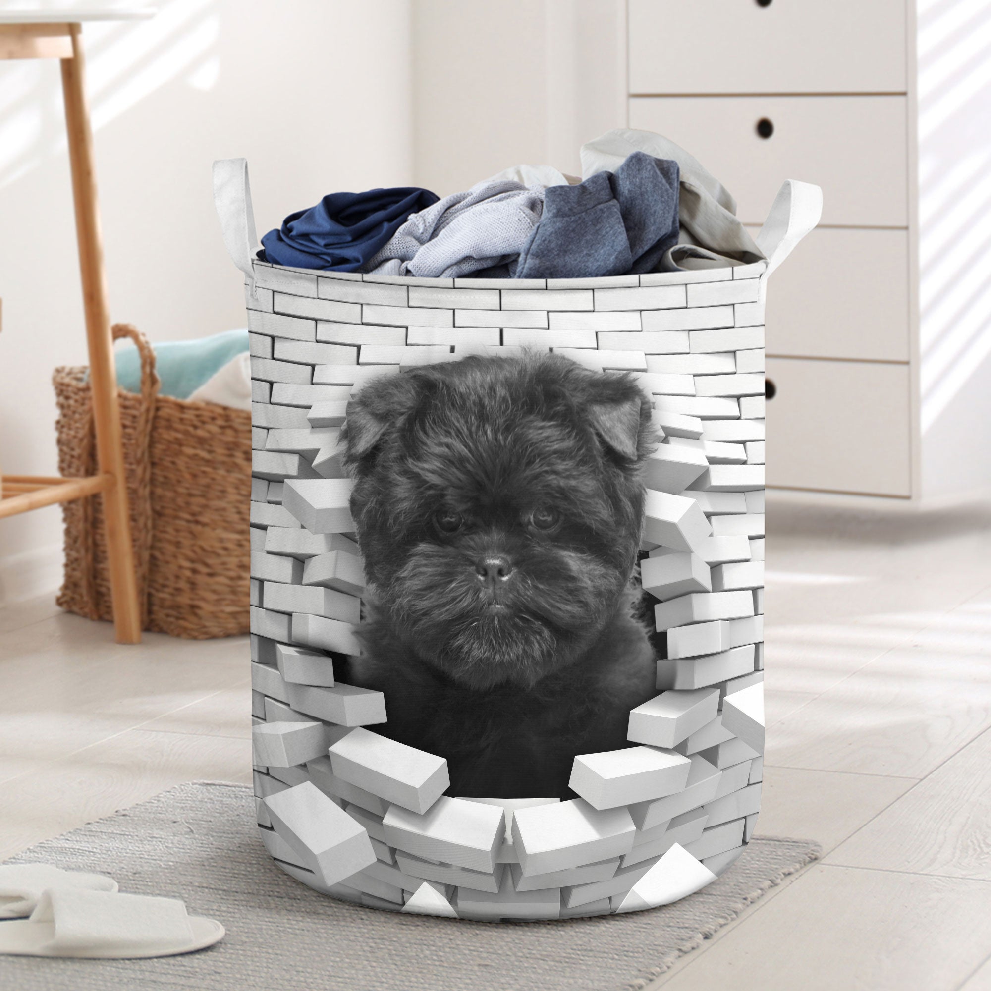 Affenpinscher In The Hole Of Wall Pattern Laundry Basket