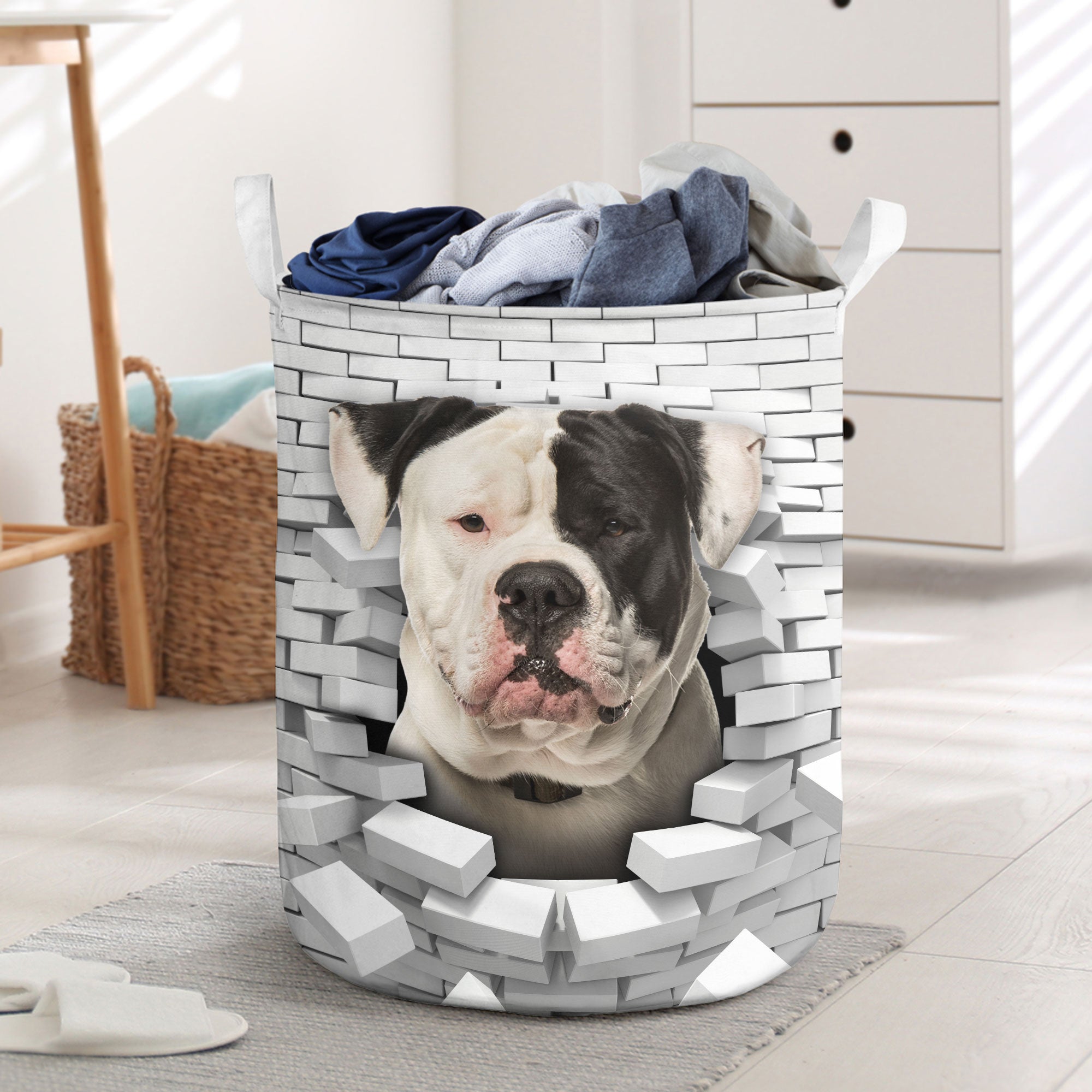 American Bulldog - In The Hole Of Wall Pattern Laundry Basket