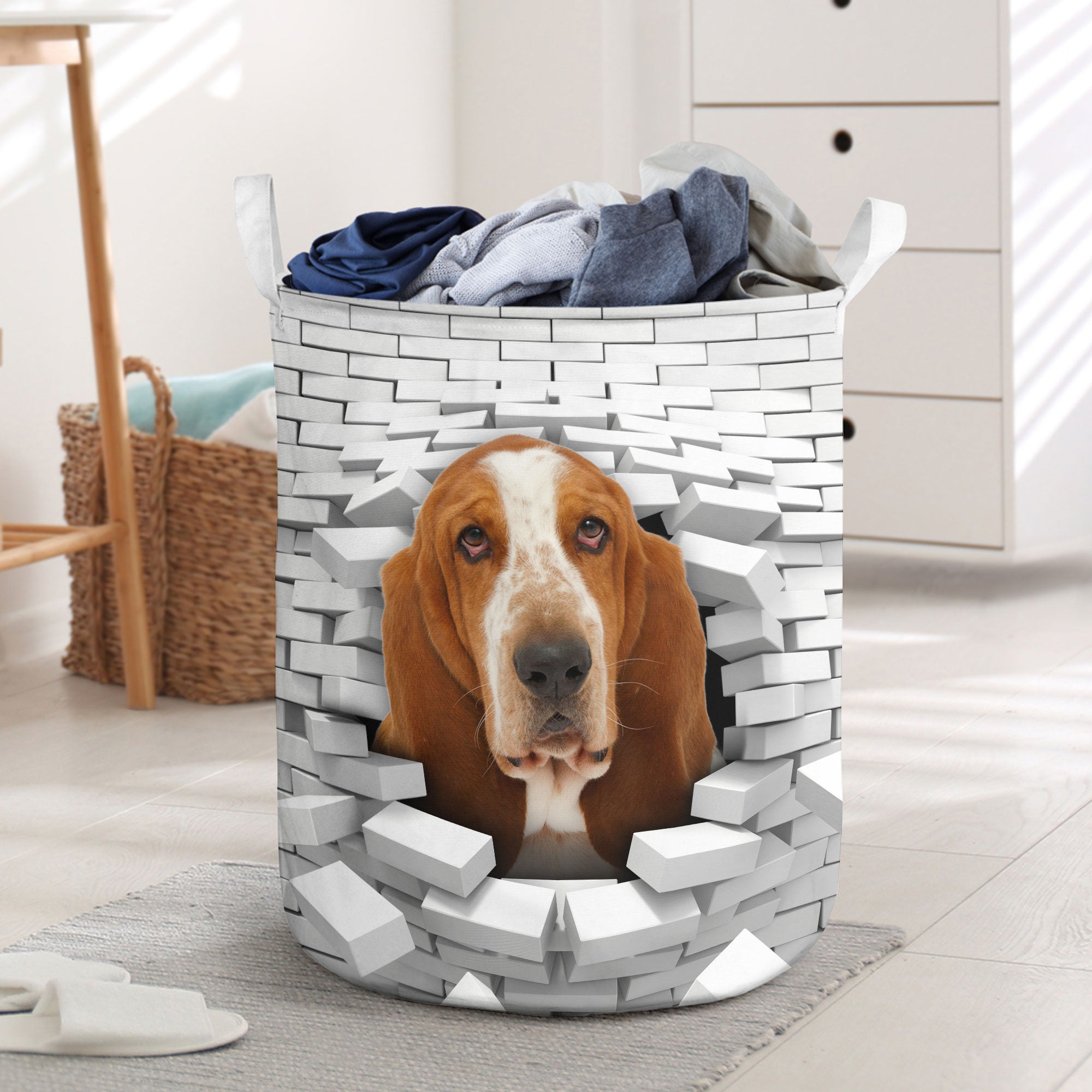 Basset Hound - In The Hole Of Wall Pattern Laundry Basket
