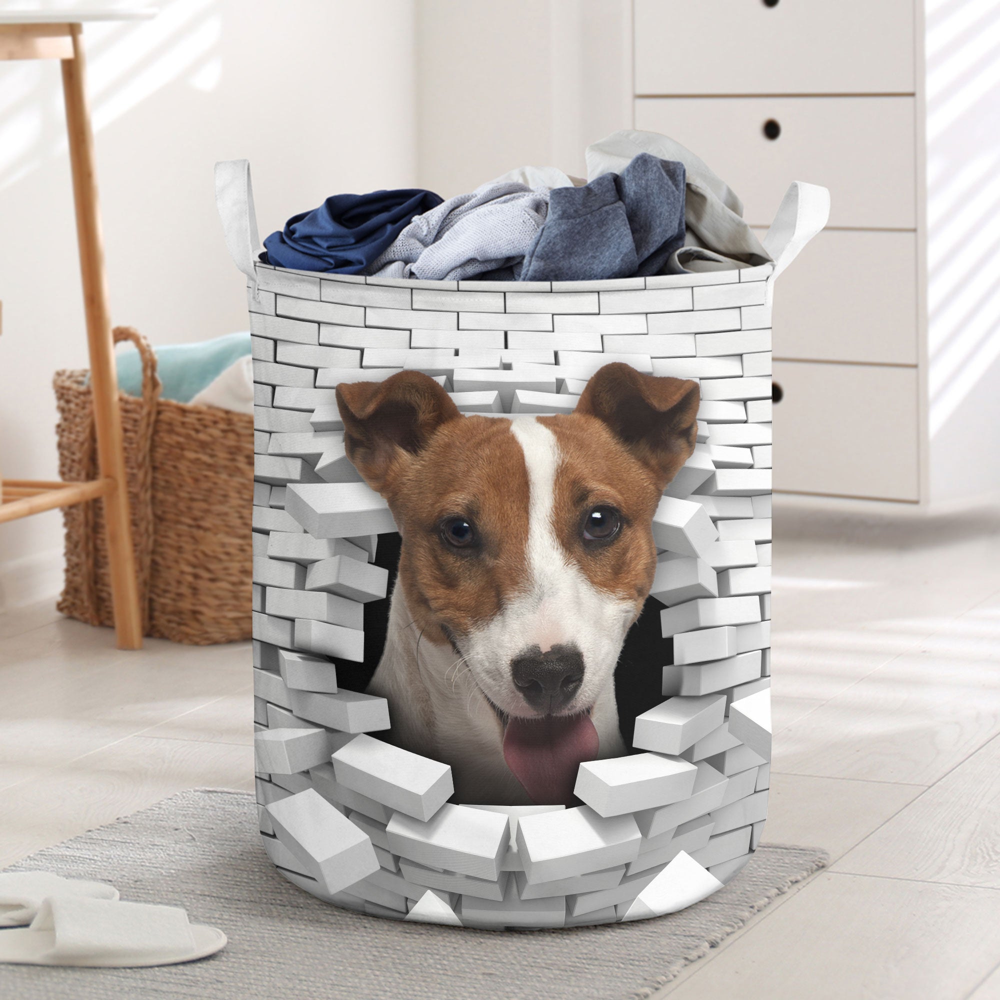 Jack Russell Terrier - In The Hole Of Wall Pattern Laundry Basket