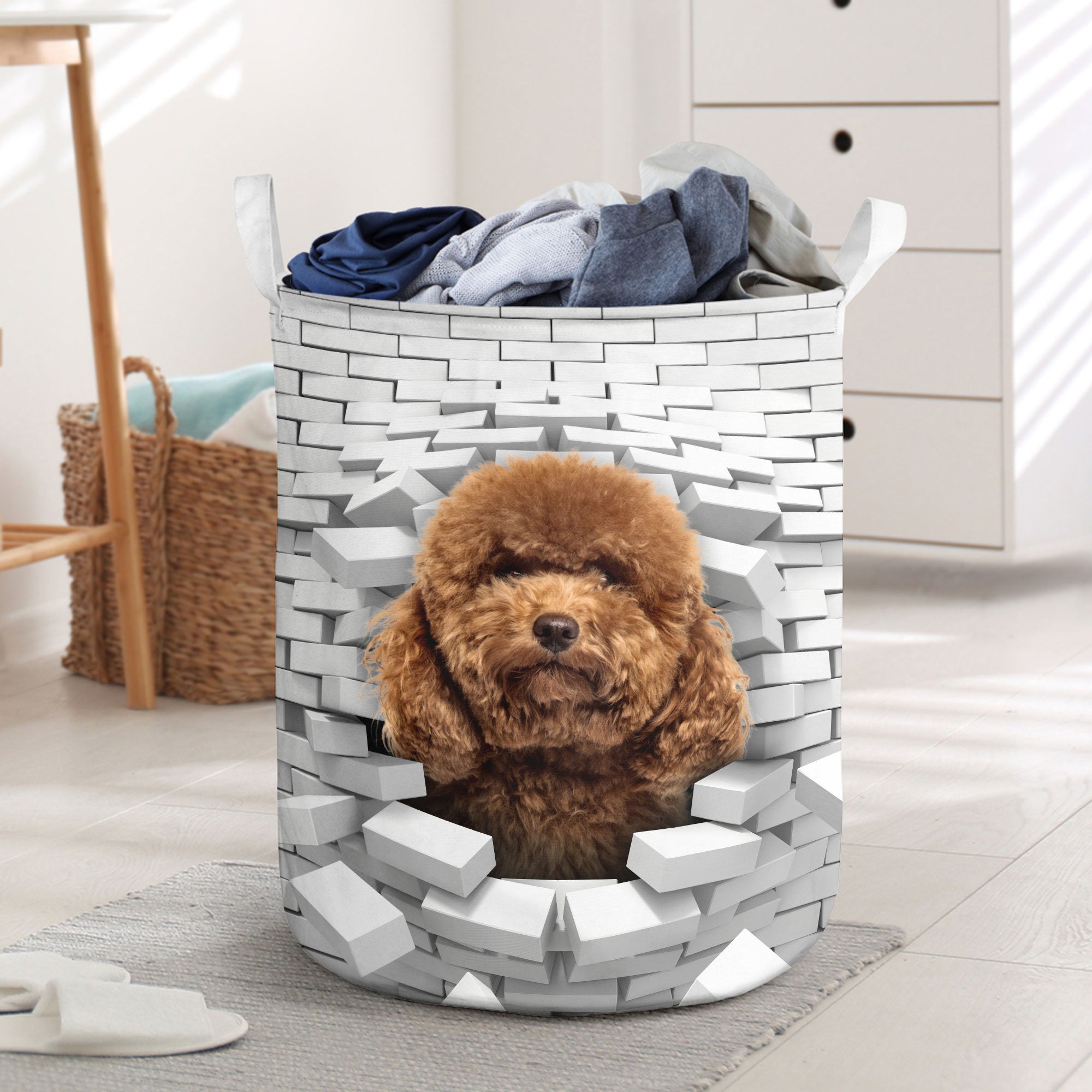 Poodle - In The Hole Of Wall Pattern Laundry Basket