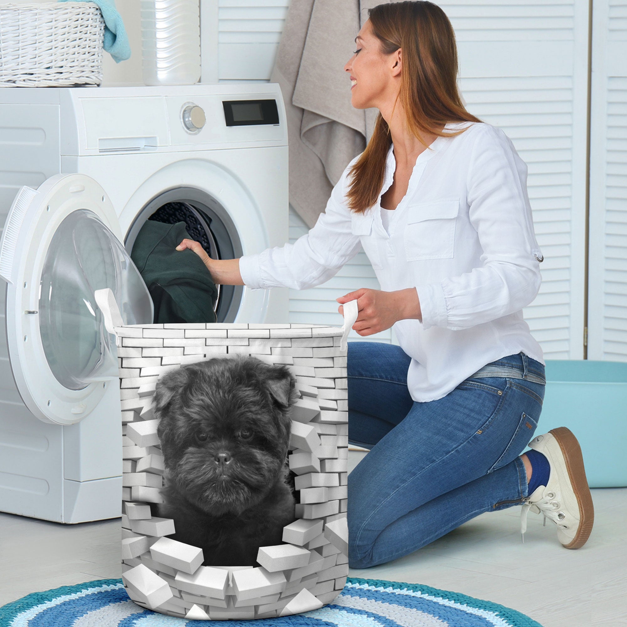 Affenpinscher In The Hole Of Wall Pattern Laundry Basket