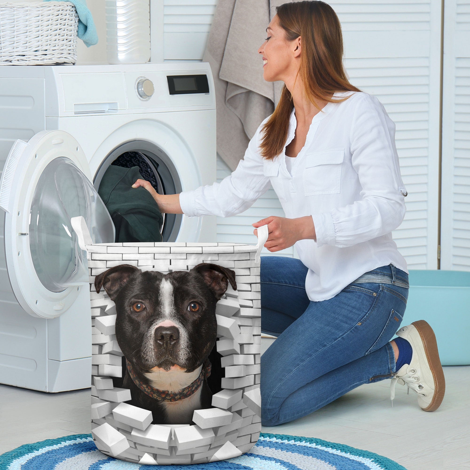 American Staffordshire Terrier - In The Hole Of Wall Pattern Laundry Basket