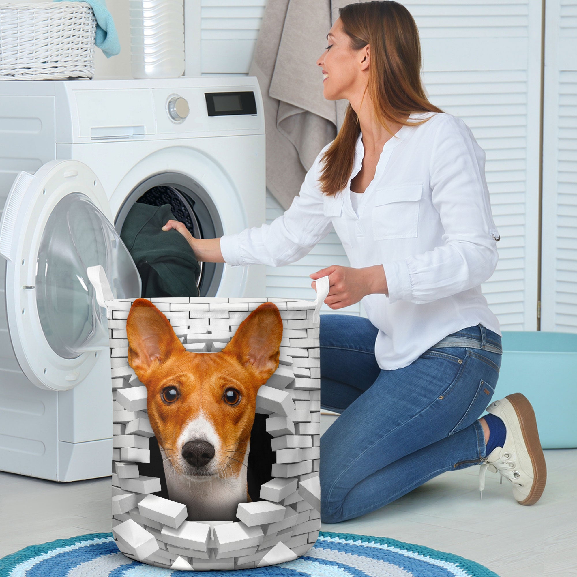 Basenji - In The Hole Of Wall Pattern Laundry Basket