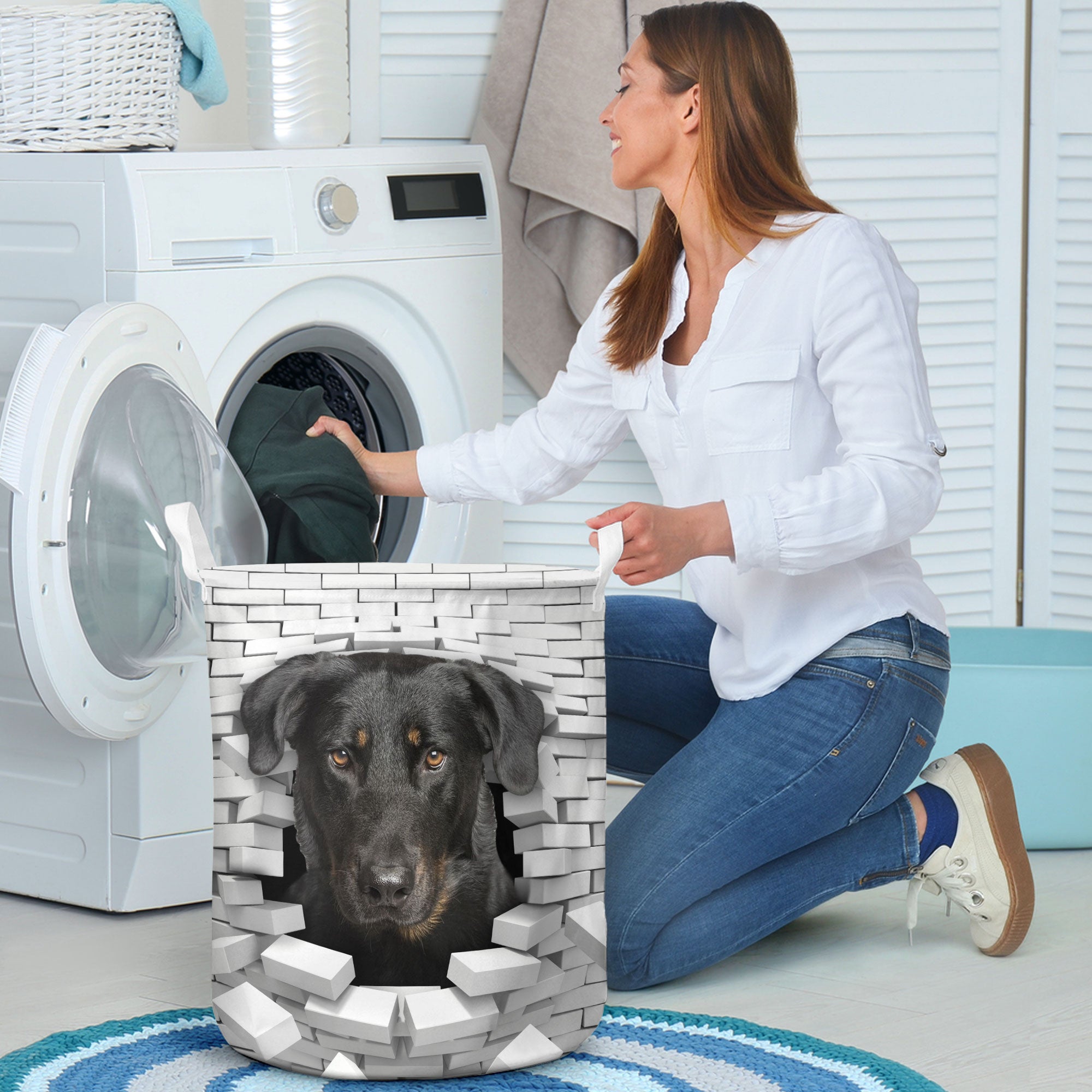 Beauceron - In The Hole Of Wall Pattern Laundry Basket