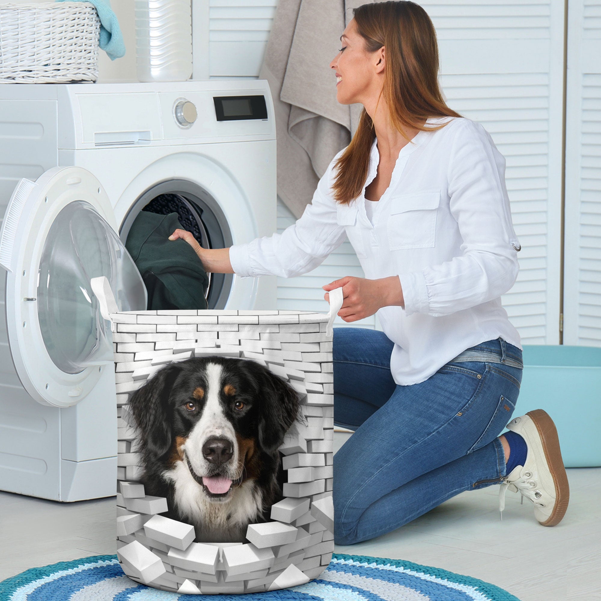 Bernese Mountain Dog - In The Hole Of Wall Pattern Laundry Basket