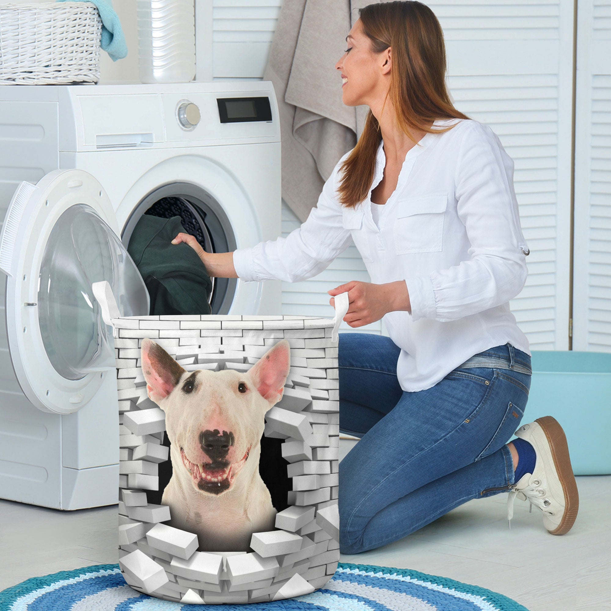 Bull Terrier - In The Hole Of Wall Pattern Laundry Basket