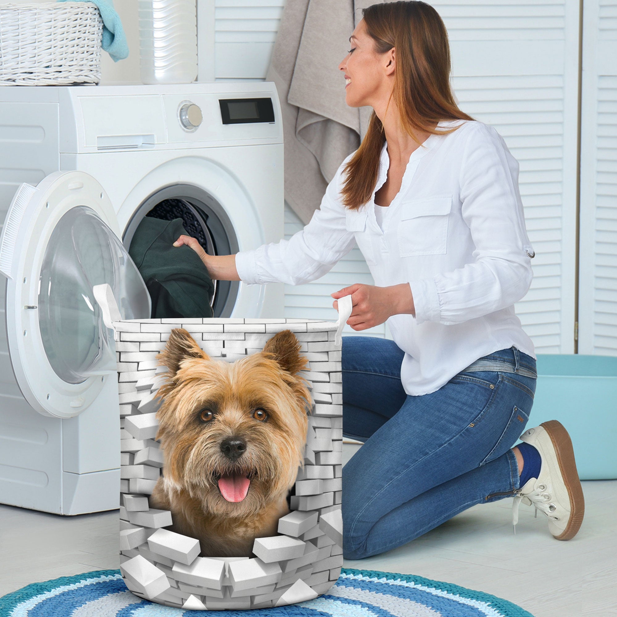 Cairn Terrier - In The Hole Of Wall Pattern Laundry Basket