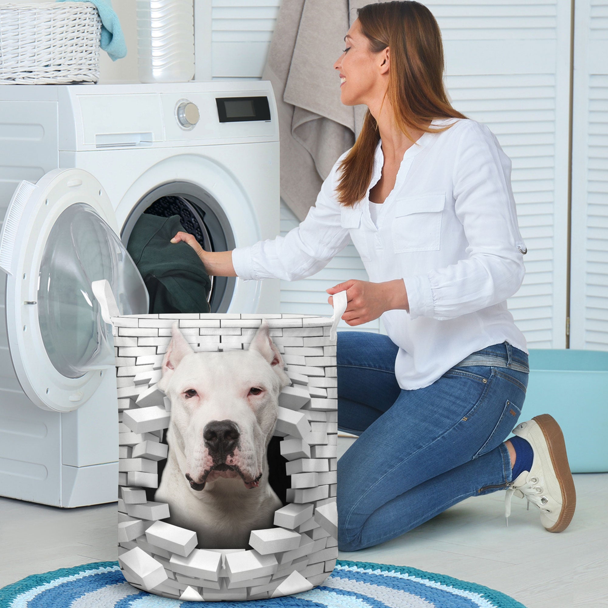 Dogo Argentino - In The Hole Of Wall Pattern Laundry Basket