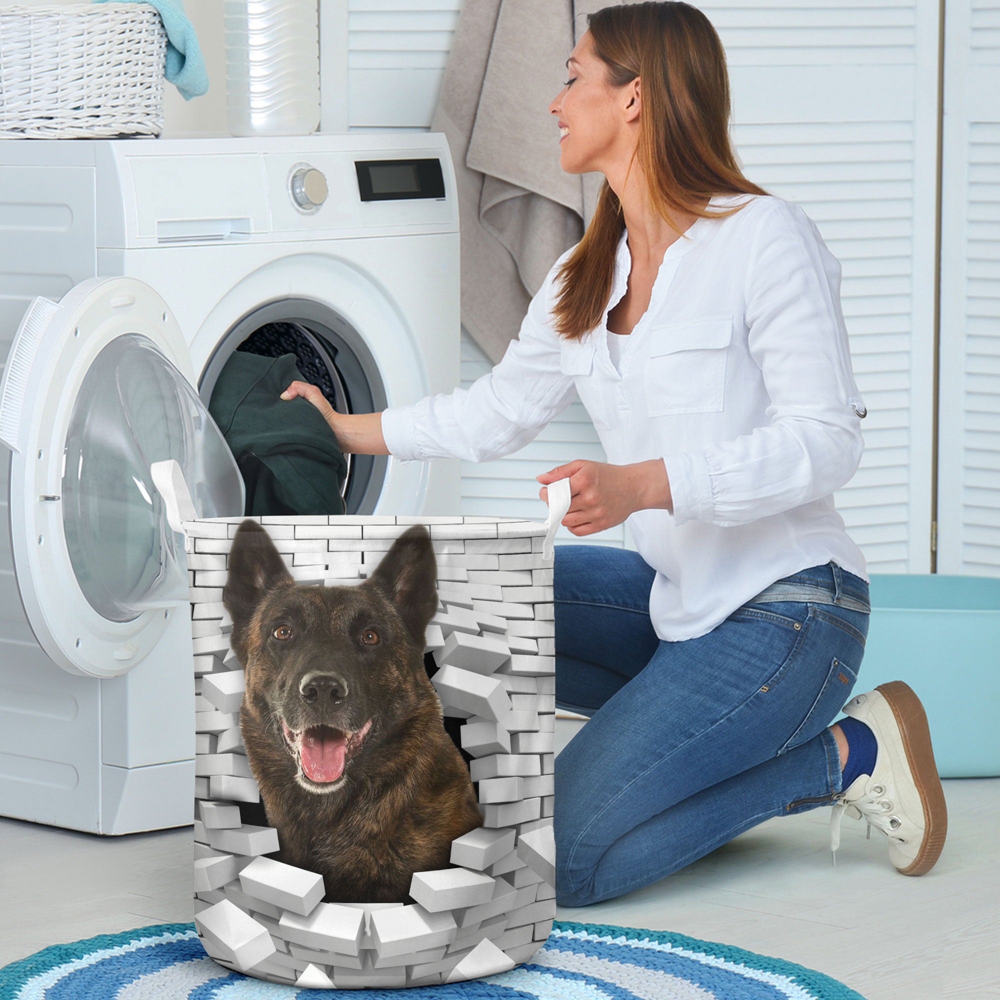 Dutch Shepherd - In The Hole Of Wall Pattern Laundry Basket