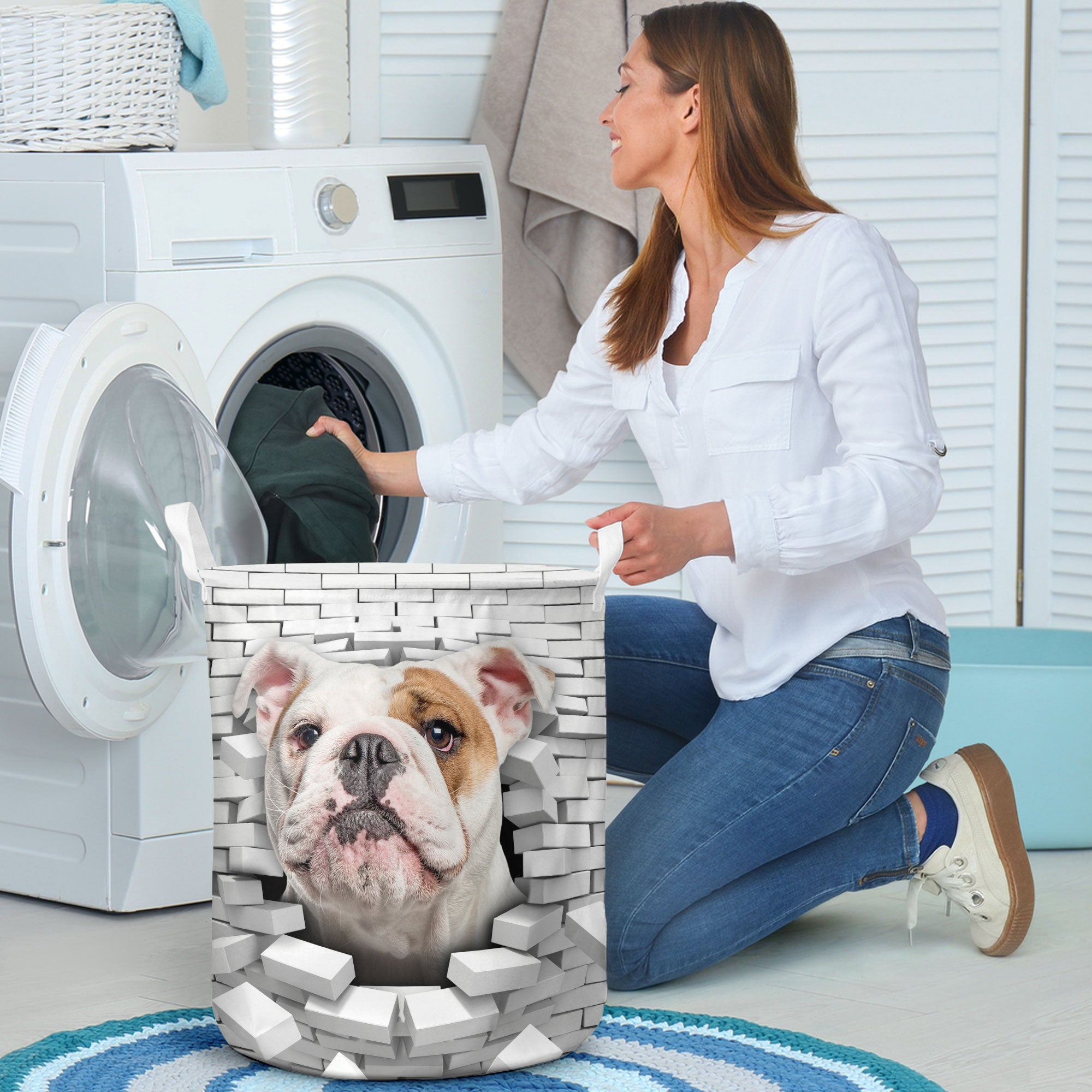 English Bulldog - In The Hole Of Wall Pattern Laundry Basket