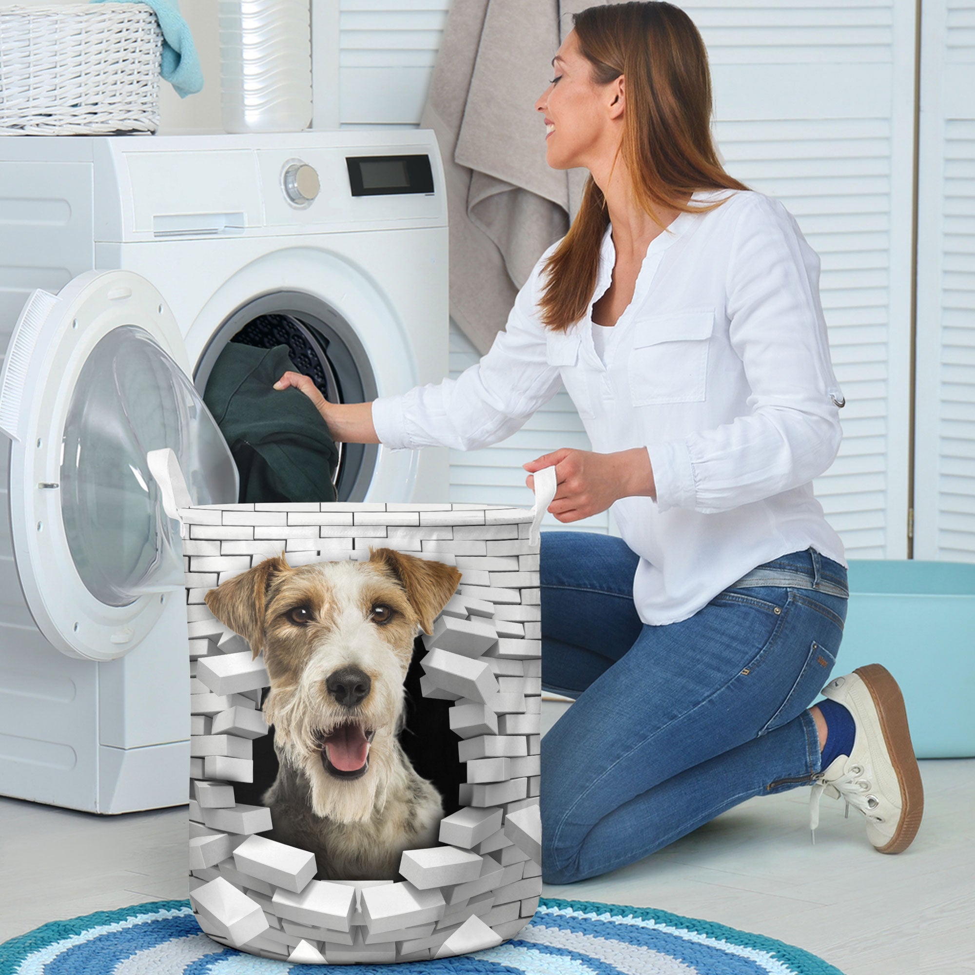 Fox Terrier - In The Hole Of Wall Pattern Laundry Basket