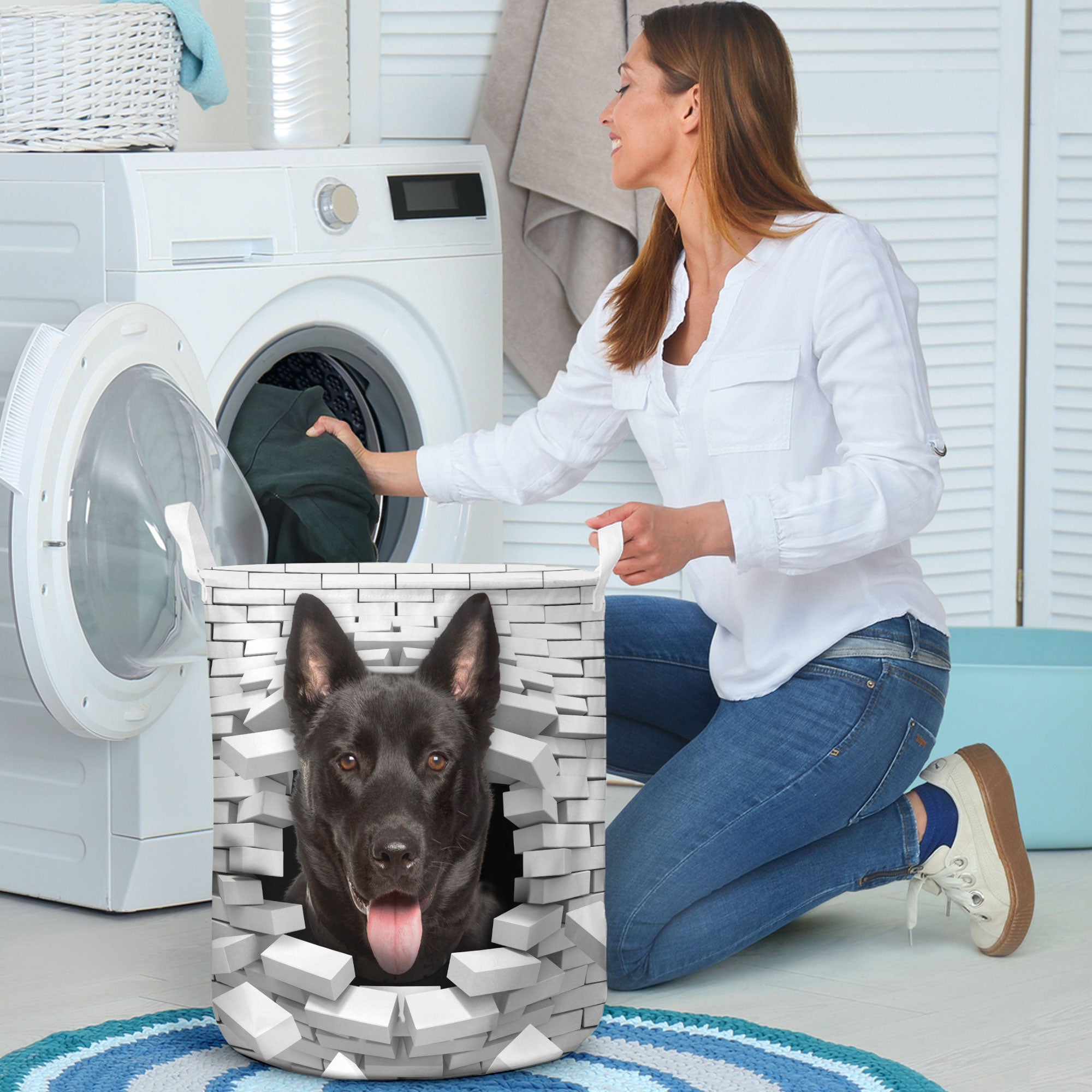 Karelian Bear Dog - In The Hole Of Wall Pattern Laundry Basket