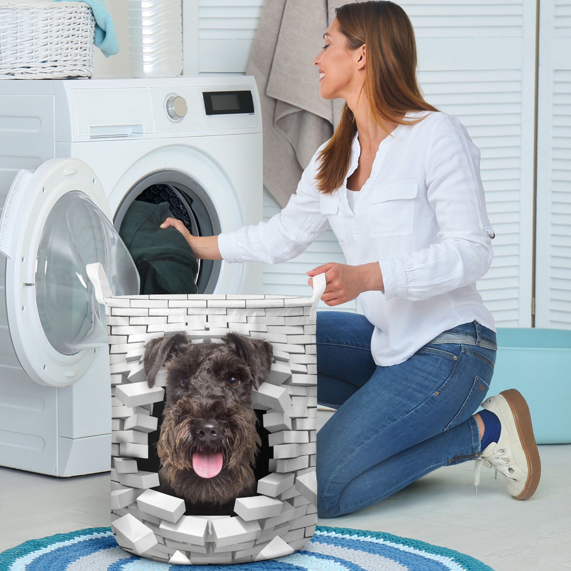 Kerry Blue Terrier - In The Hole Of Wall Pattern Laundry Basket