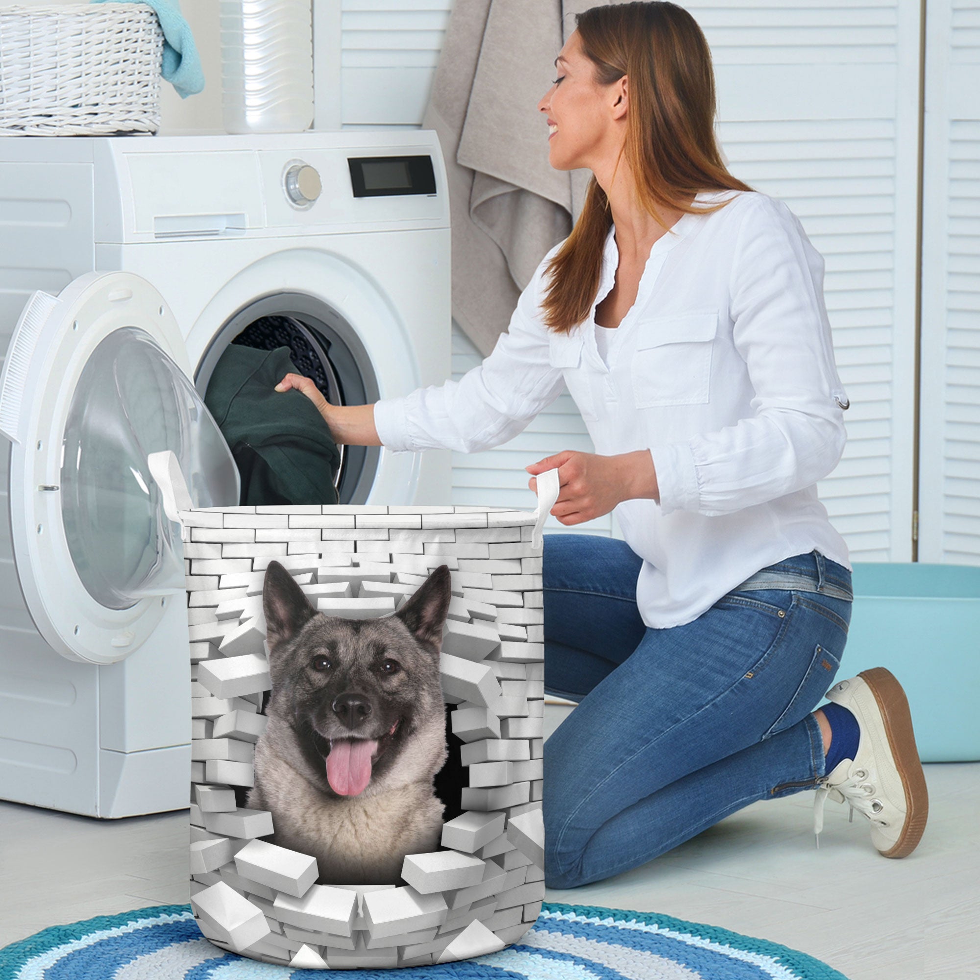 Norwegian Elkhound - In The Hole Of Wall Pattern Laundry Basket