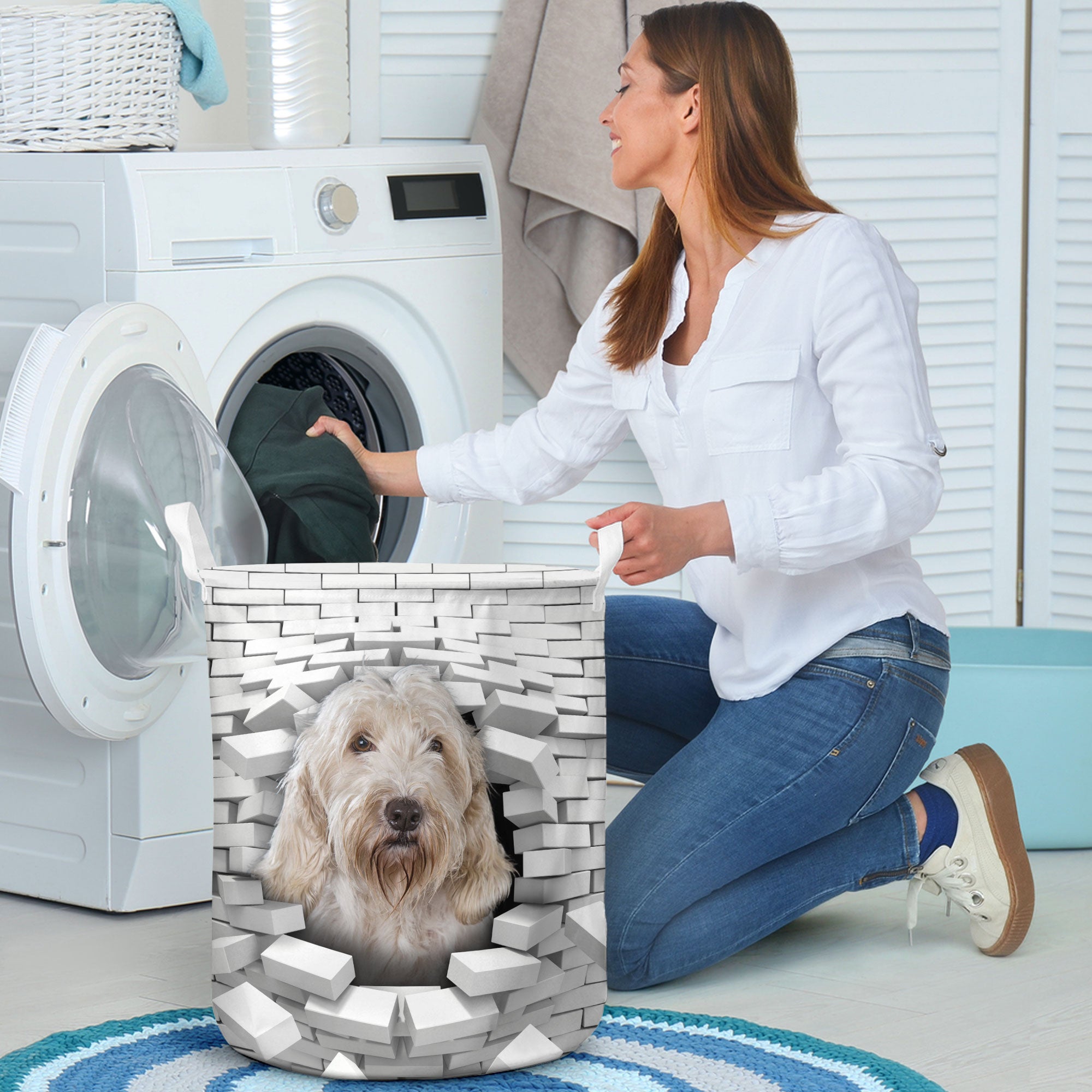 Petit Basset Griffon Vendéen - In The Hole Of Wall Pattern Laundry Basket