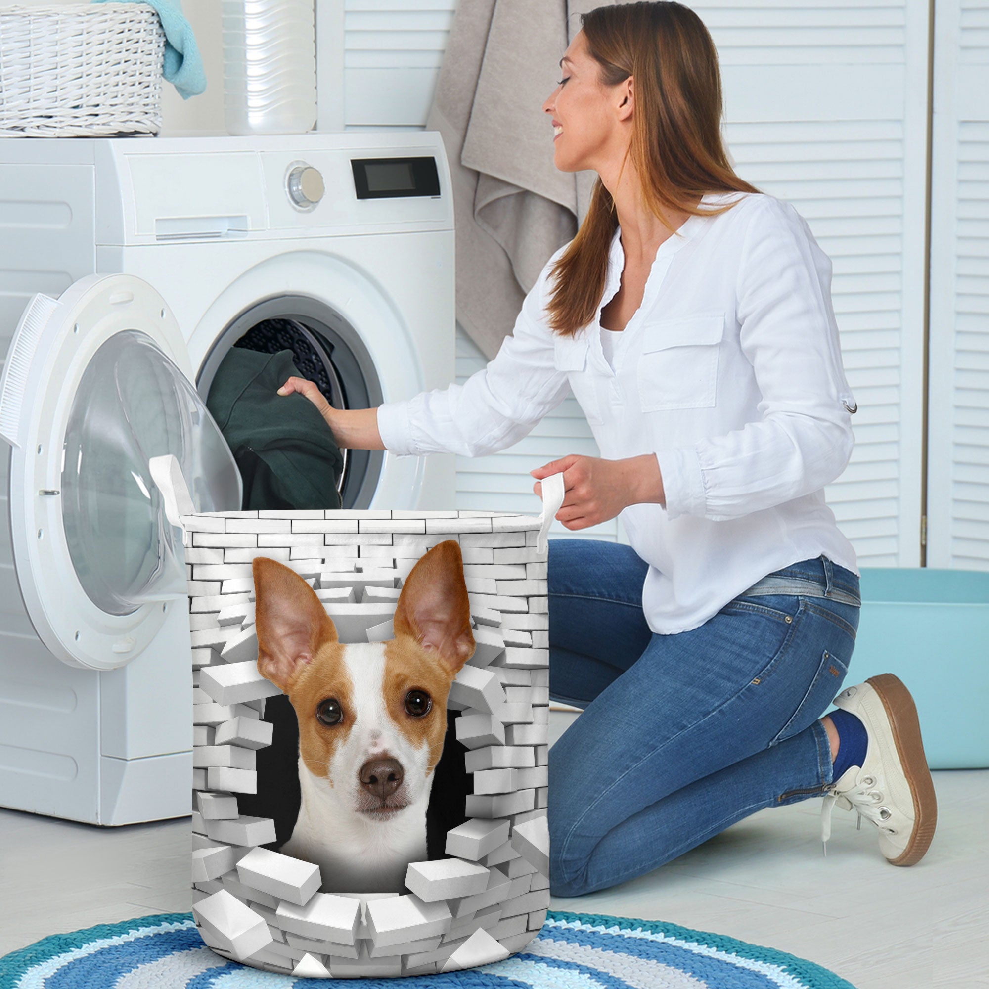 Rat Terrier - In The Hole Of Wall Pattern Laundry Basket
