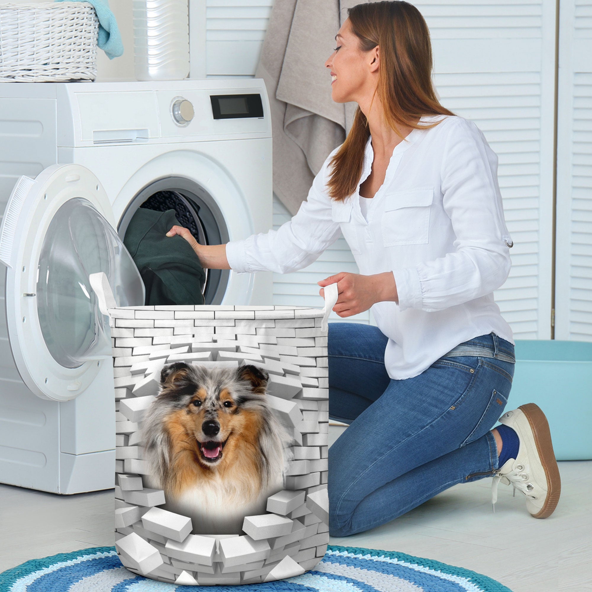 Rough Collie - In The Hole Of Wall Pattern Laundry Basket