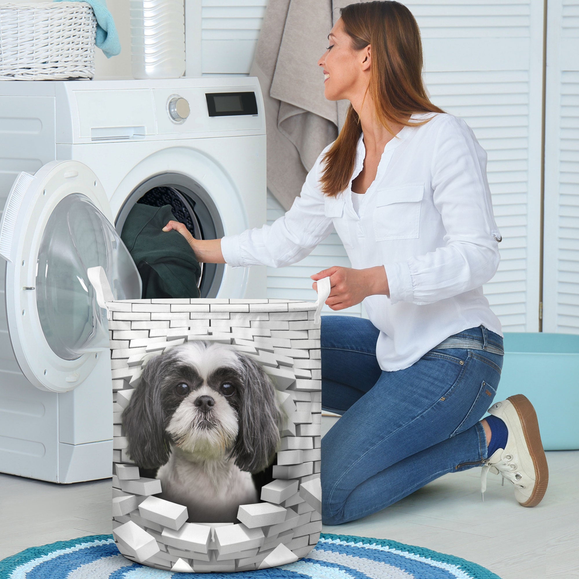 Shih Tzu - In The Hole Of Wall Pattern Laundry Basket