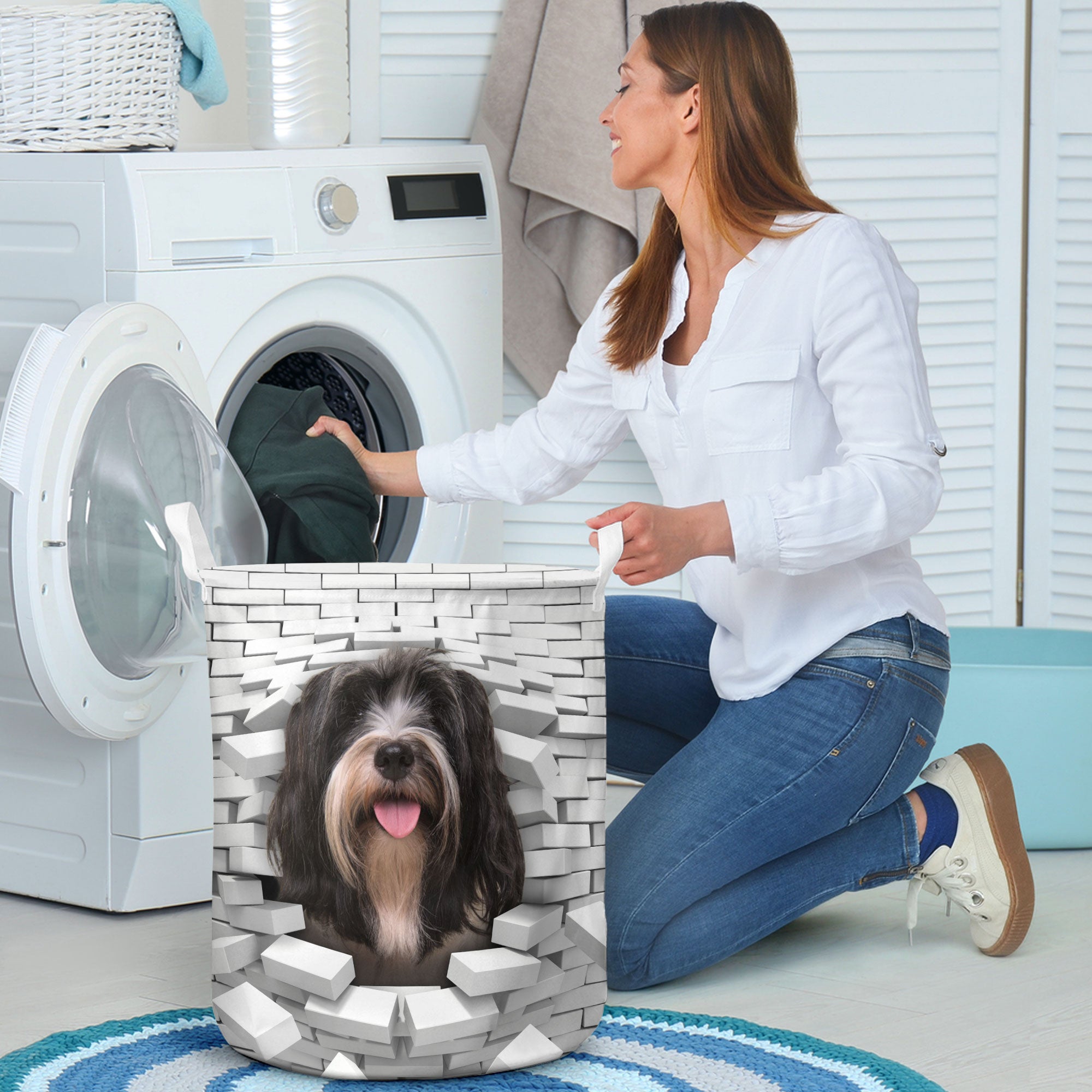Tibetan Terrier - In The Hole Of Wall Pattern Laundry Basket