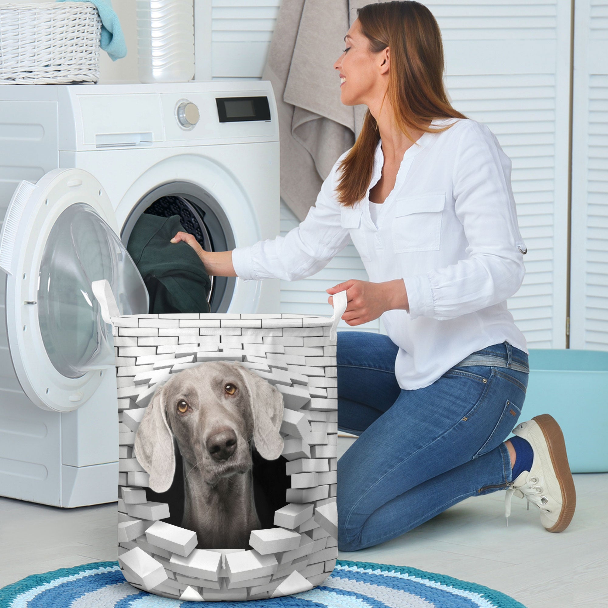 Weimaraner - In The Hole Of Wall Pattern Laundry Basket