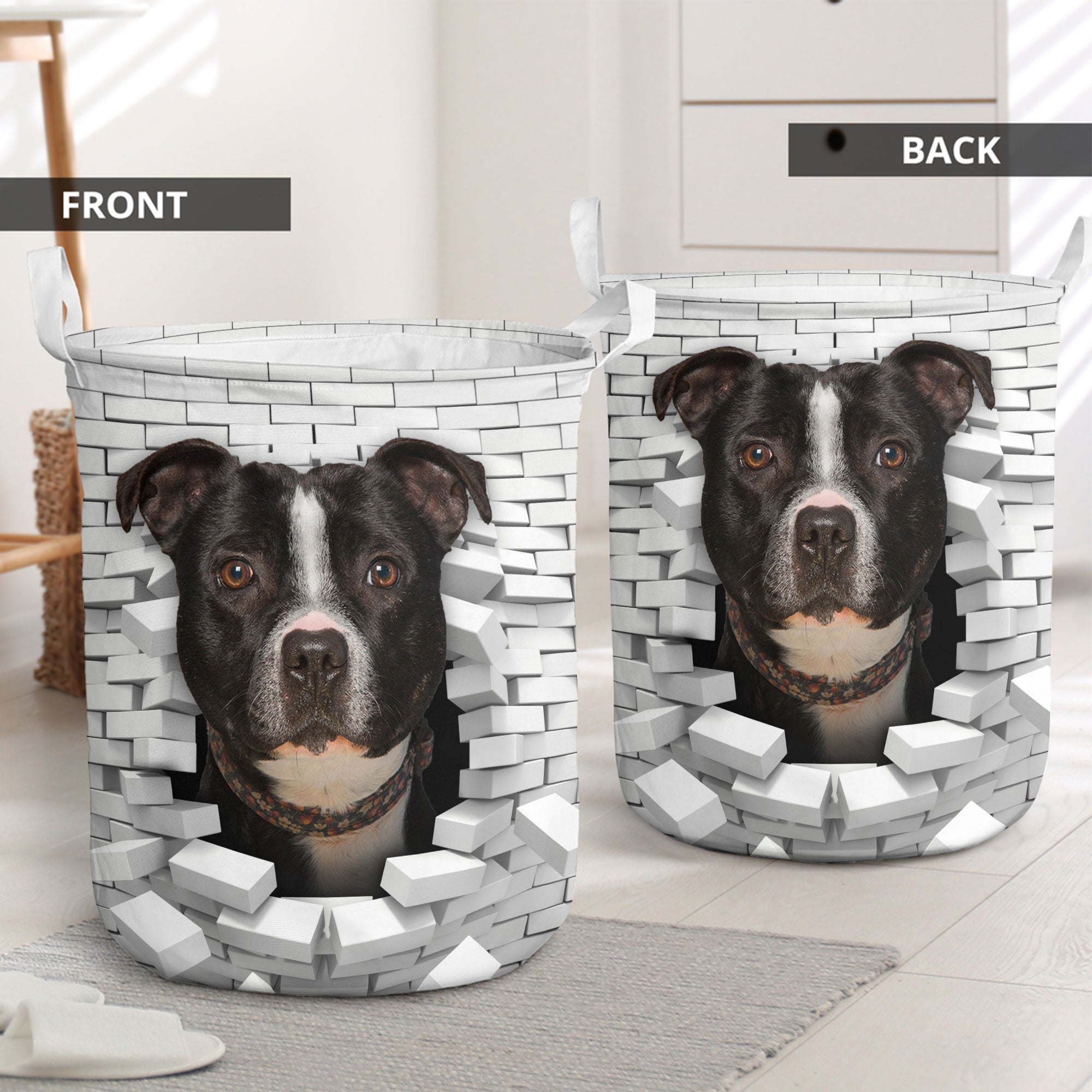 American Staffordshire Terrier - In The Hole Of Wall Pattern Laundry Basket
