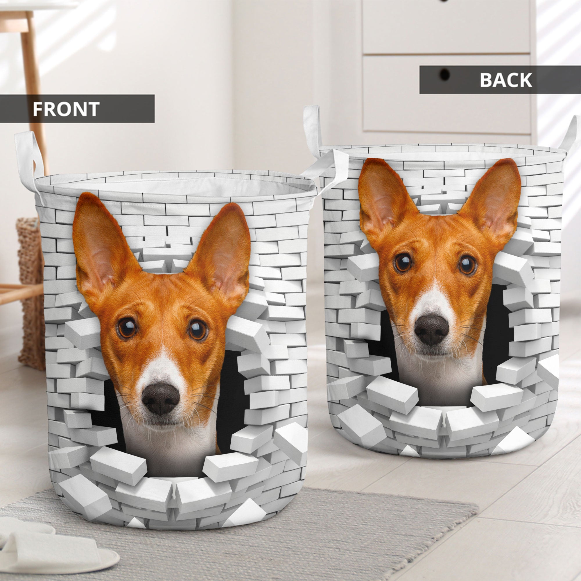 Basenji - In The Hole Of Wall Pattern Laundry Basket