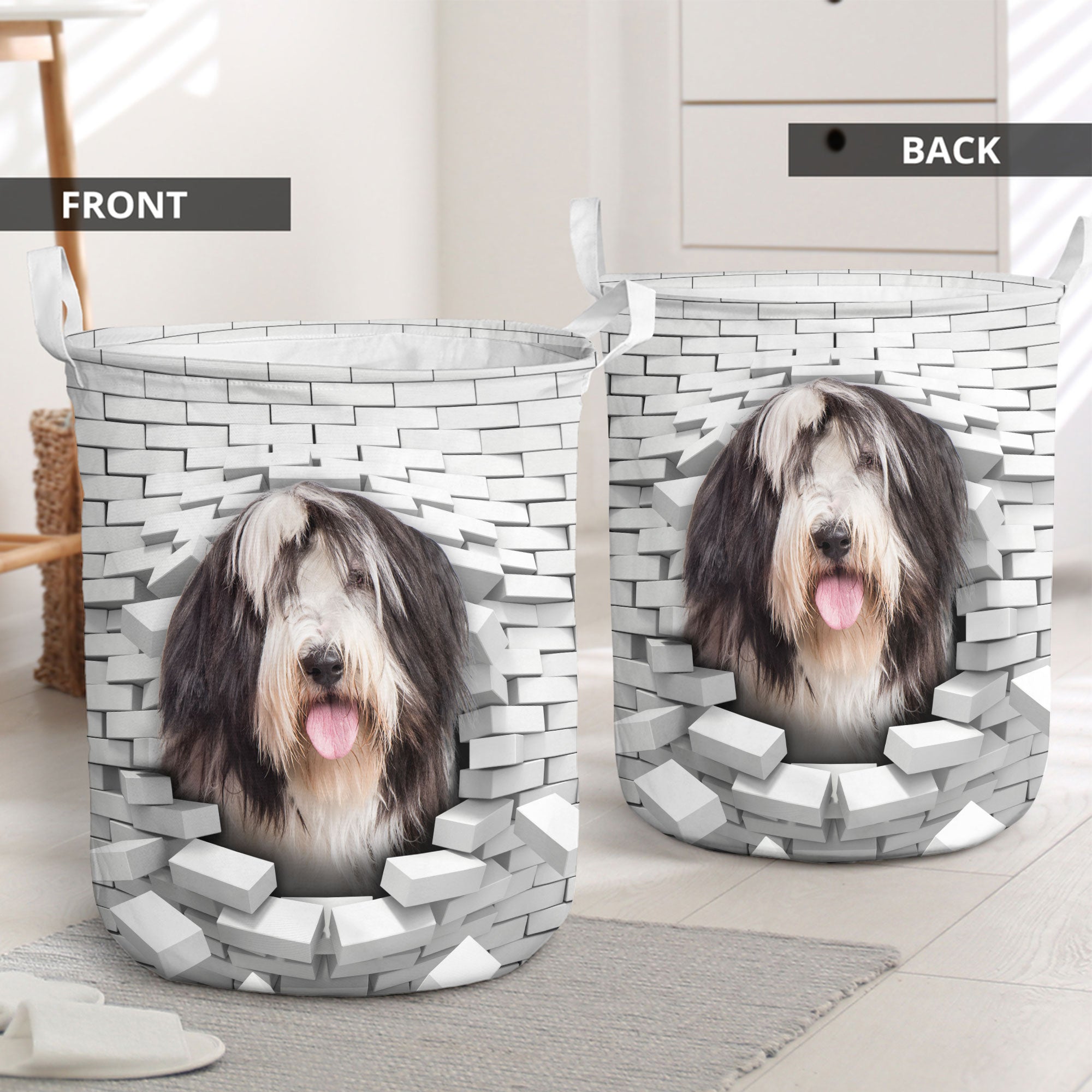 Bearded Collie - In The Hole Of Wall Pattern Laundry Basket