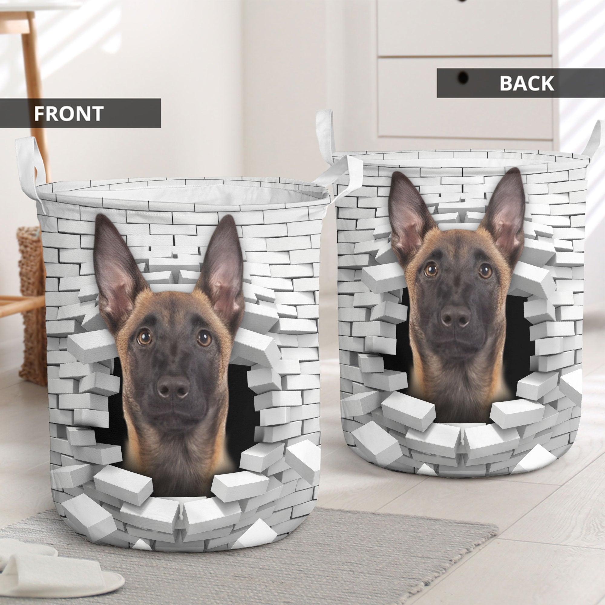 Belgain Malinois - In The Hole Of Wall Pattern Laundry Basket