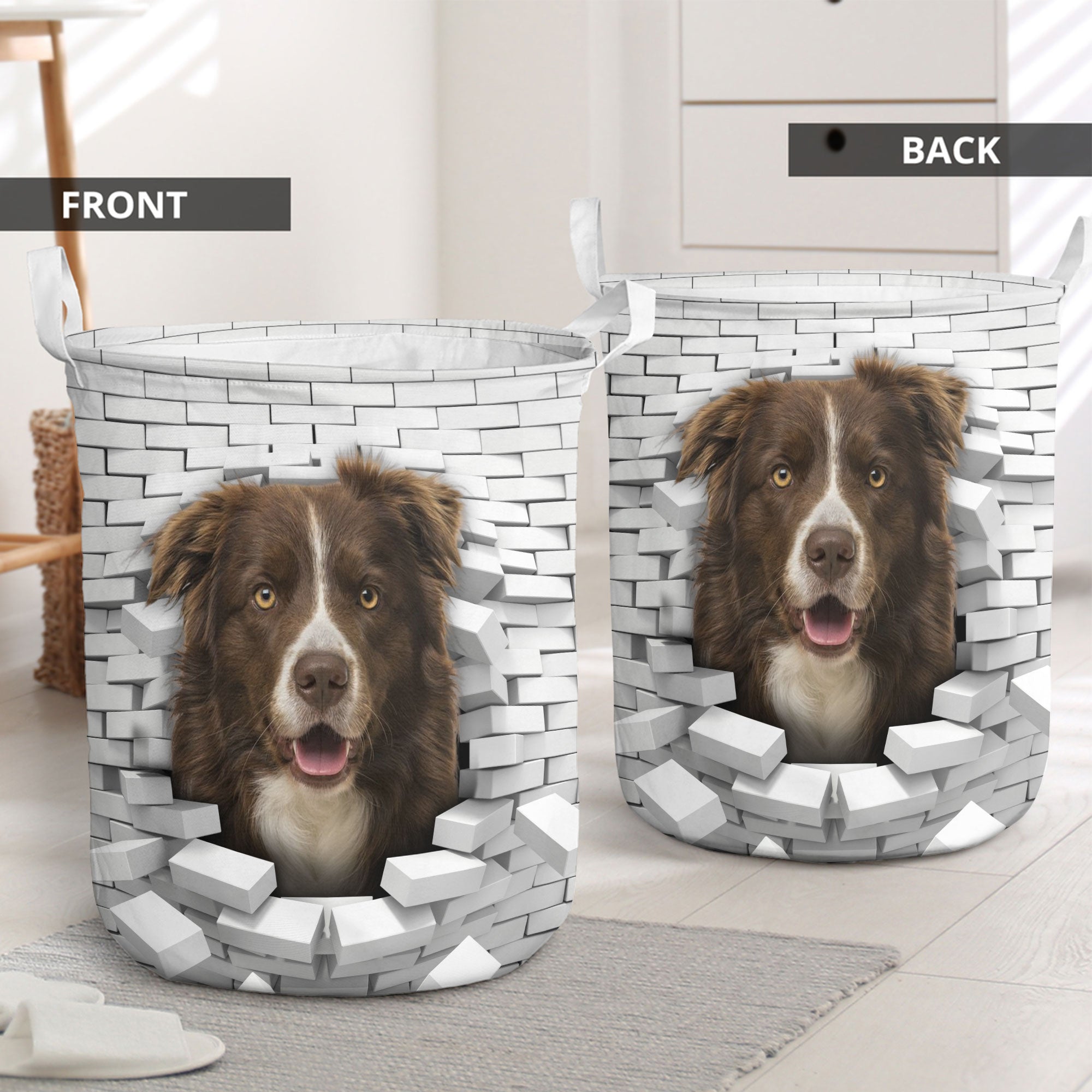 Border Collie 2 - In The Hole Of Wall Pattern Laundry Basket