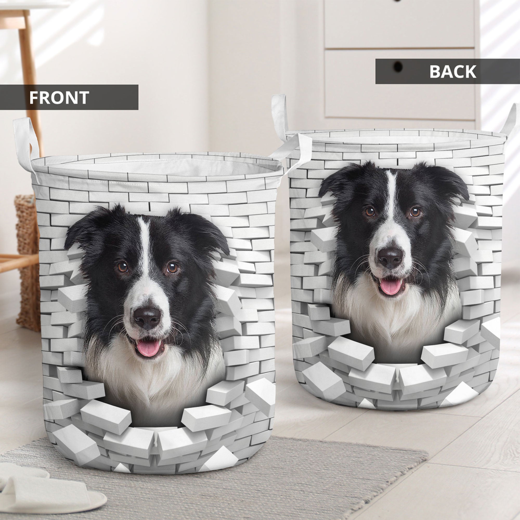 Border Collie - In The Hole Of Wall Pattern Laundry Basket